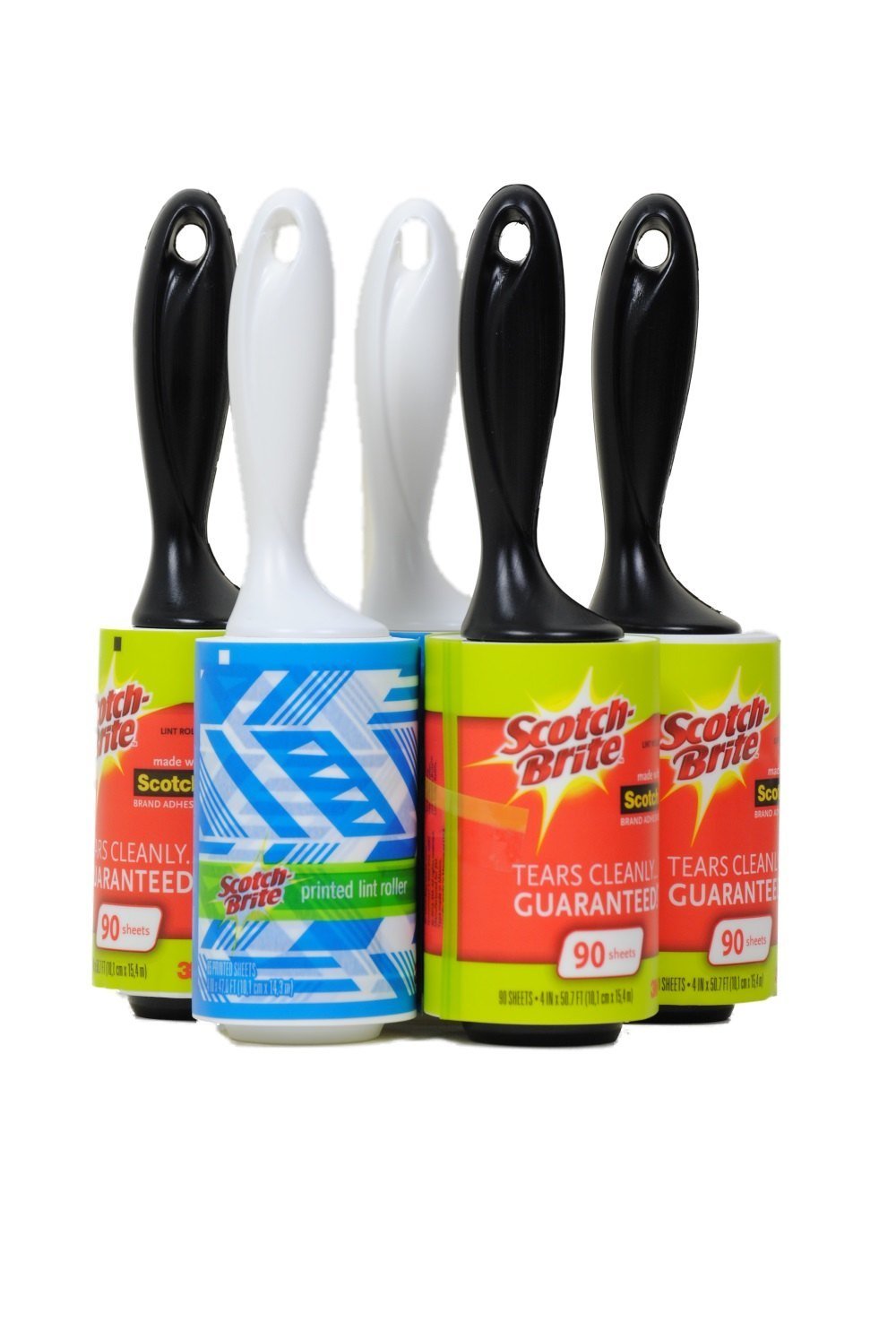 Scotch-Brite Lint Rollers 5-Pack - 3 Standard 90-Sheet & 2 Decorative 85-Sheet Lint Removers for Clothes, Furniture, Pet Hair | Home, Office, Travel Use