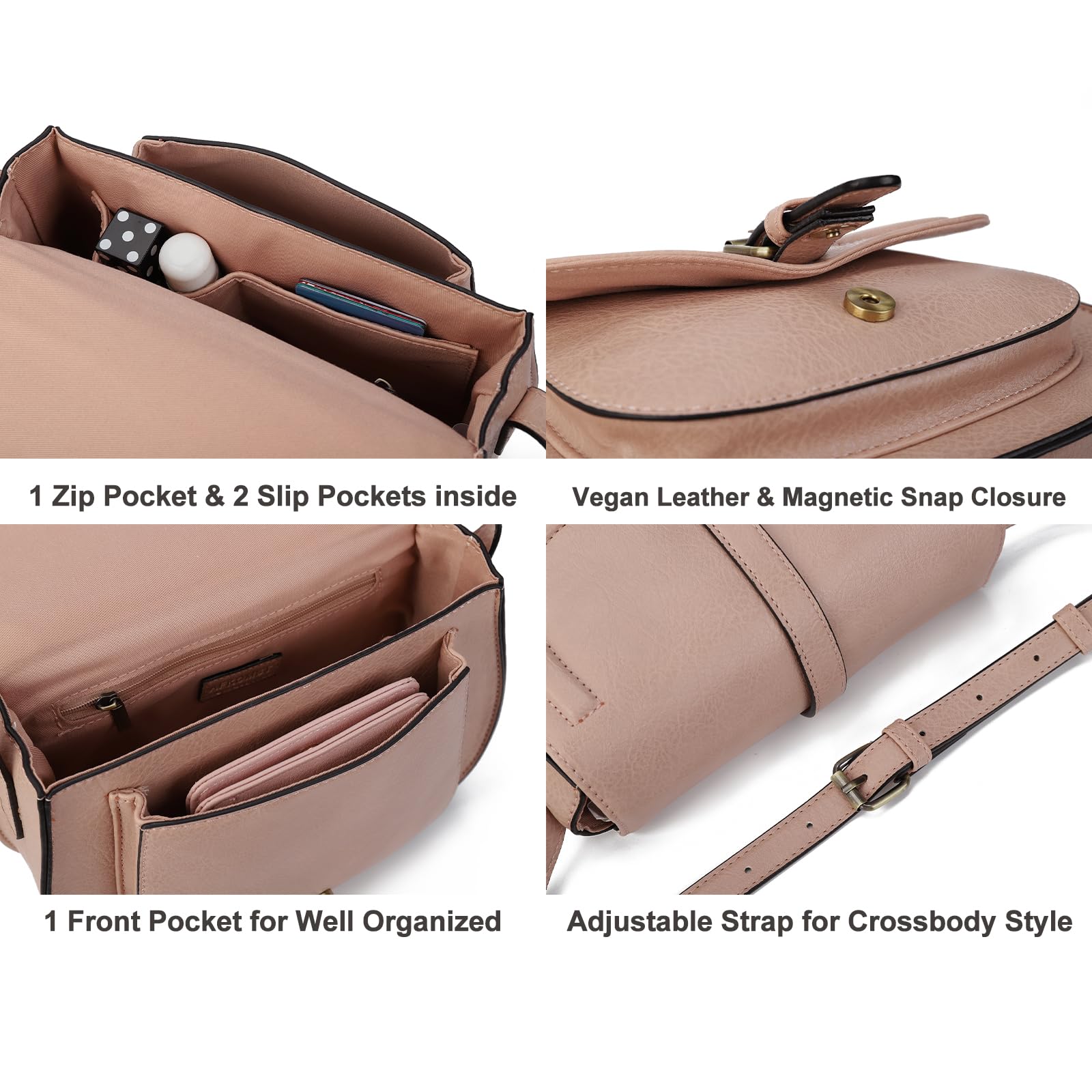 AFKOMST Women's Small Crossbody Bag - Vegan Leather Saddle Purse & Boho Handbag for Everyday Use, Travel, and Casual Outings