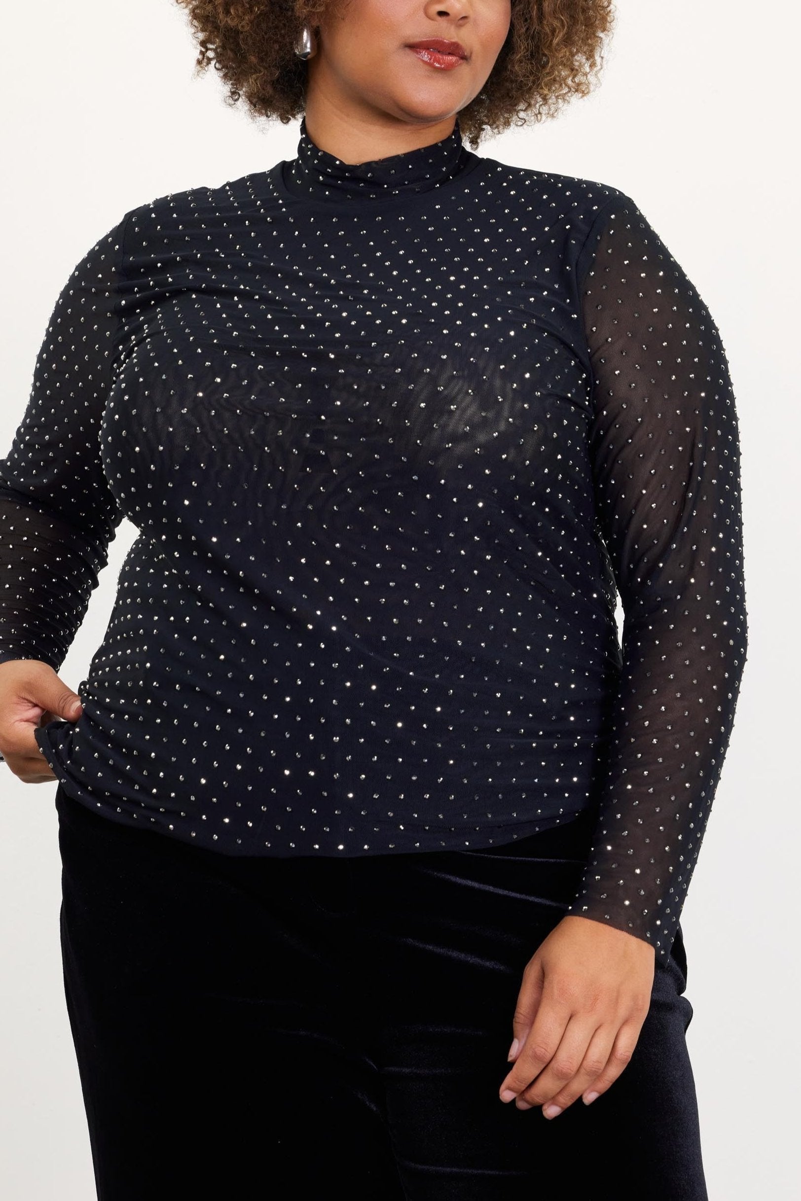 Finding My Sparkle Mesh Top - Black Extended Sizes | Sexy Sheer Mesh Shirt for Women | Perfect for Night Out, Party & Date Night