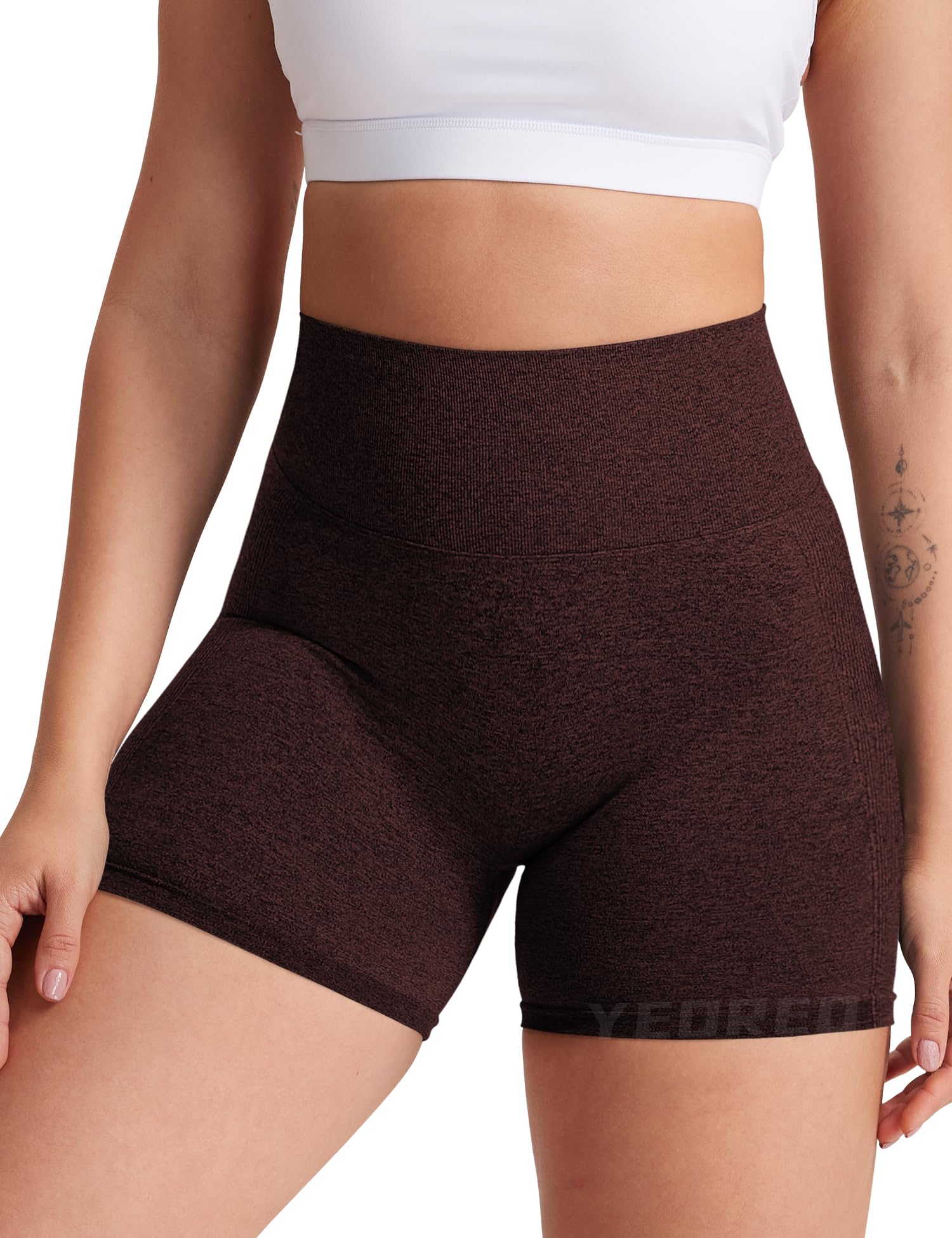 YEOREO High Waist Yoga Shorts for Women - Seamless Workout & Gym Shorts with Contour Fit - Perfect for Cycling, Running & Fitness Training