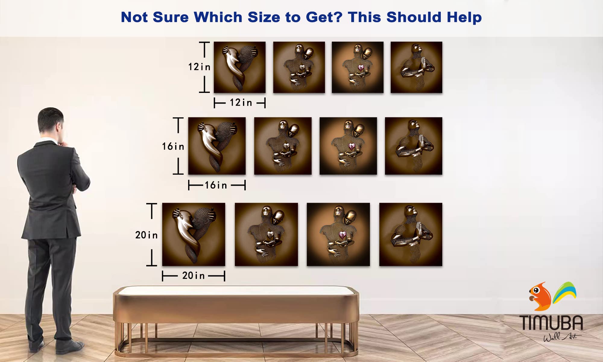 4-Piece Gray 3D Canvas Wall Art Set - Love Heart & Hugging Couple Modern Painting for Bedroom Decor (20