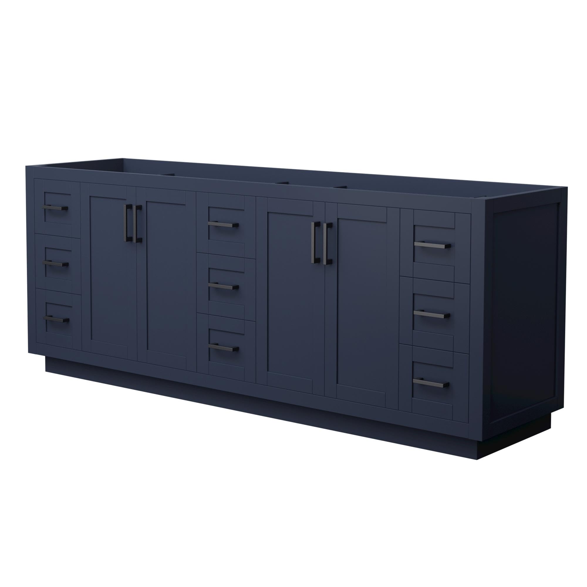 Wyndham Collection Miranda 84 Inch Double Bathroom Vanity in Dark Blue - No Countertop or Sink - Matte Black Trim - Perfect for Modern Master Bathrooms & Guest Suites