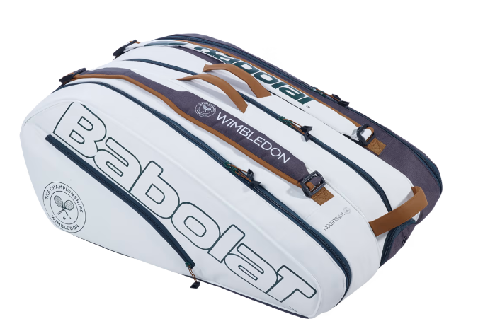 Babolat RH X12 Pure Wimbledon Tennis Racket Bag - 12 Rackets Capacity, White & Grey - Perfect for Tennis Tournaments & Club Storage
