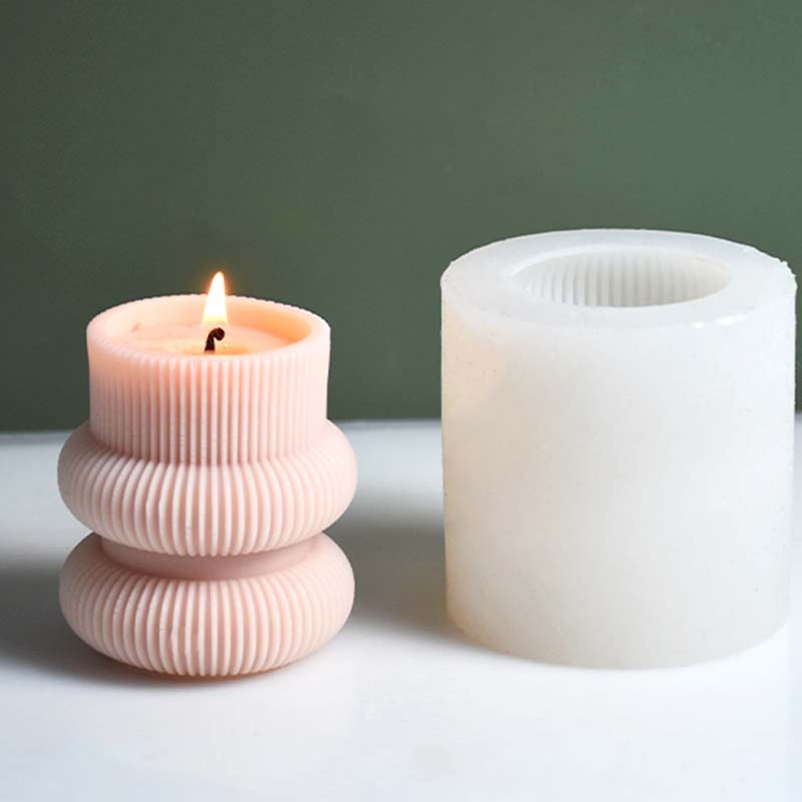 Geometric Striped Barrel Candle Silicone Mold for Pillar Candles, Soap, Fondant, Chocolate, Cake Baking, Plaster, Clay & Resin Epoxy - Perfect for DIY Crafts, Home Decor & Gift Making