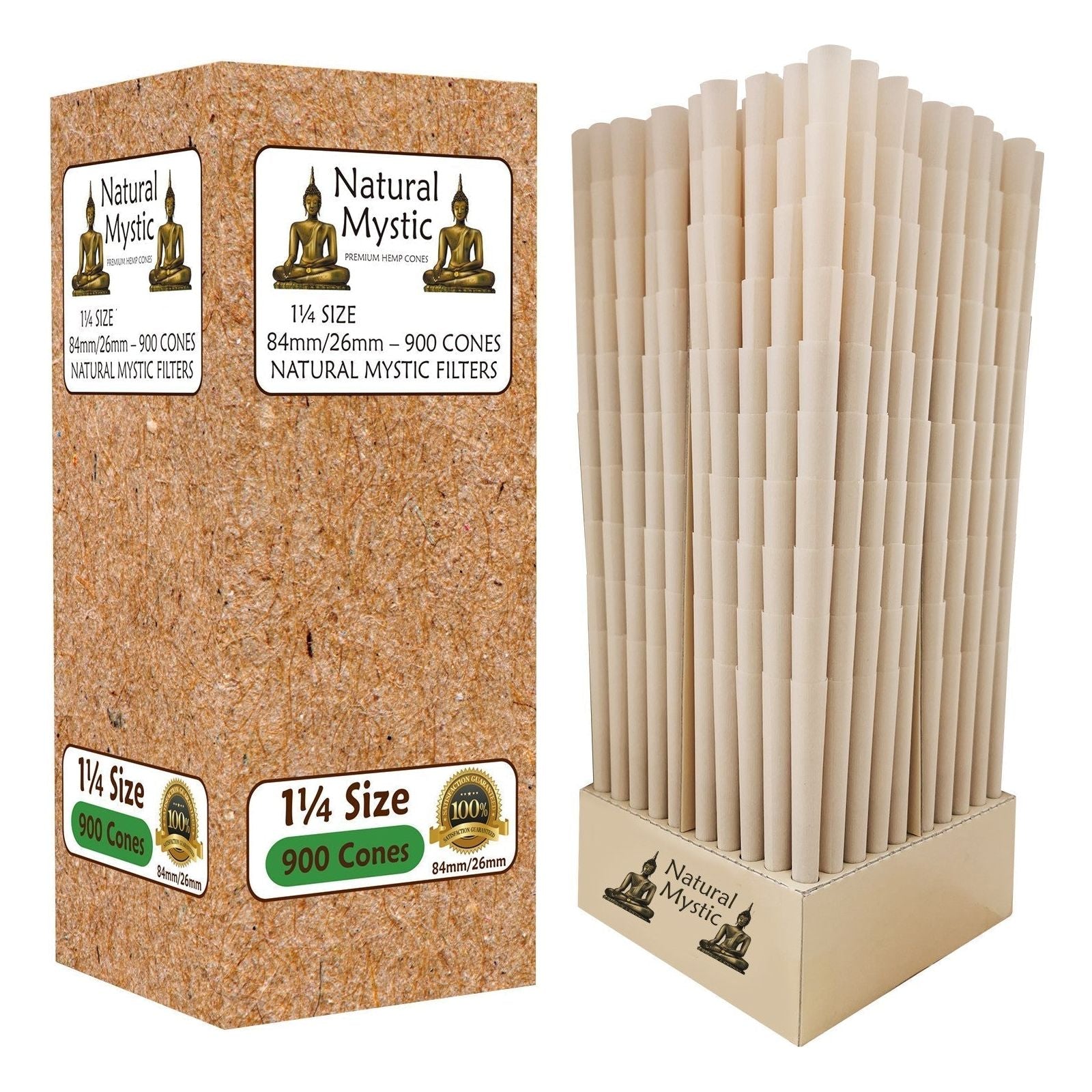 Natural Mystic 84/26 Pre-Rolled Cones - 100% Natural Brown Hemp Rolling Papers for Smooth Smoking | Perfect for Rolling Tobacco, Herbs & CBD at Home or On-the-Go