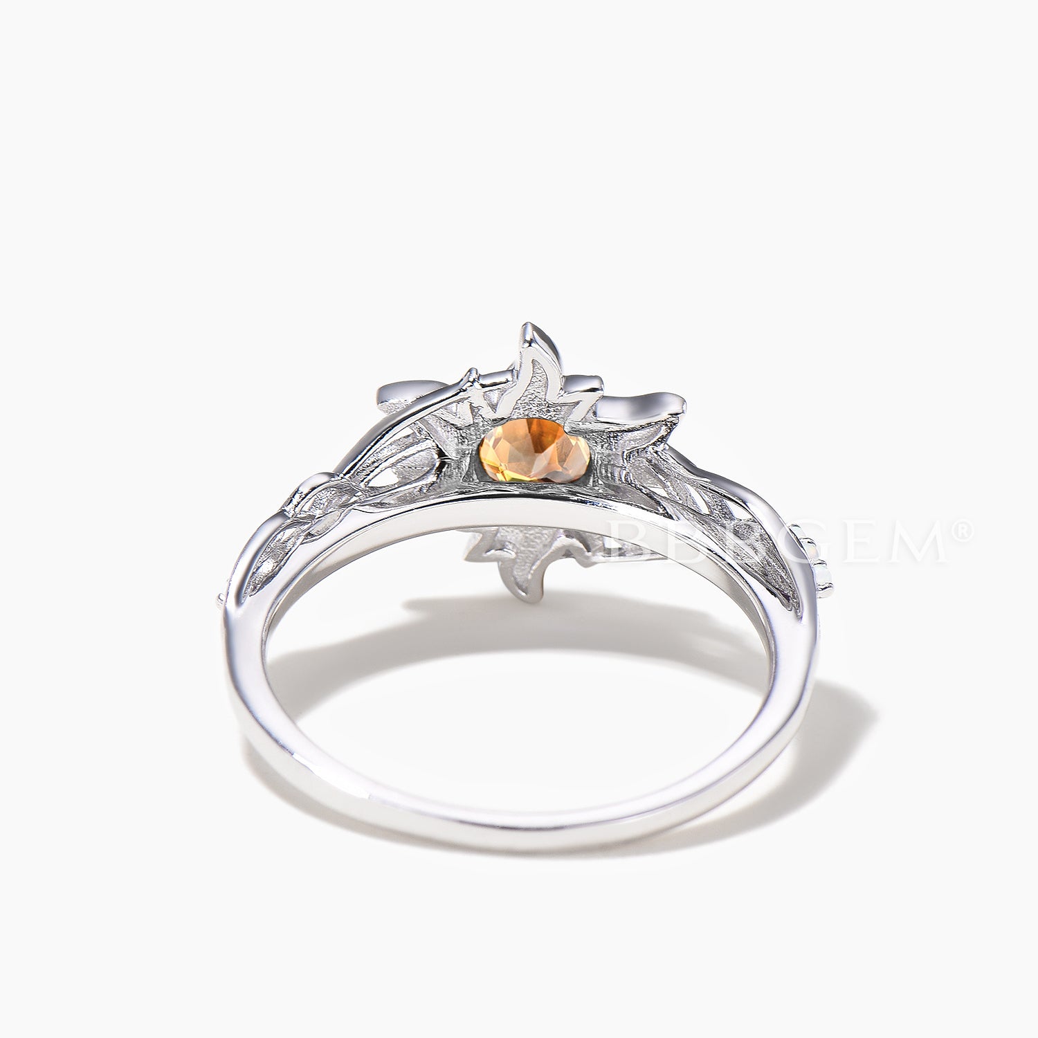 Natural Citrine Engagement Ring - Round Cut Opal Sundrop Flower Ring for Women, Wedding, Proposal, Anniversary Gift | Handmade Jewelry for Brides, Valentines Day, Special Occasions