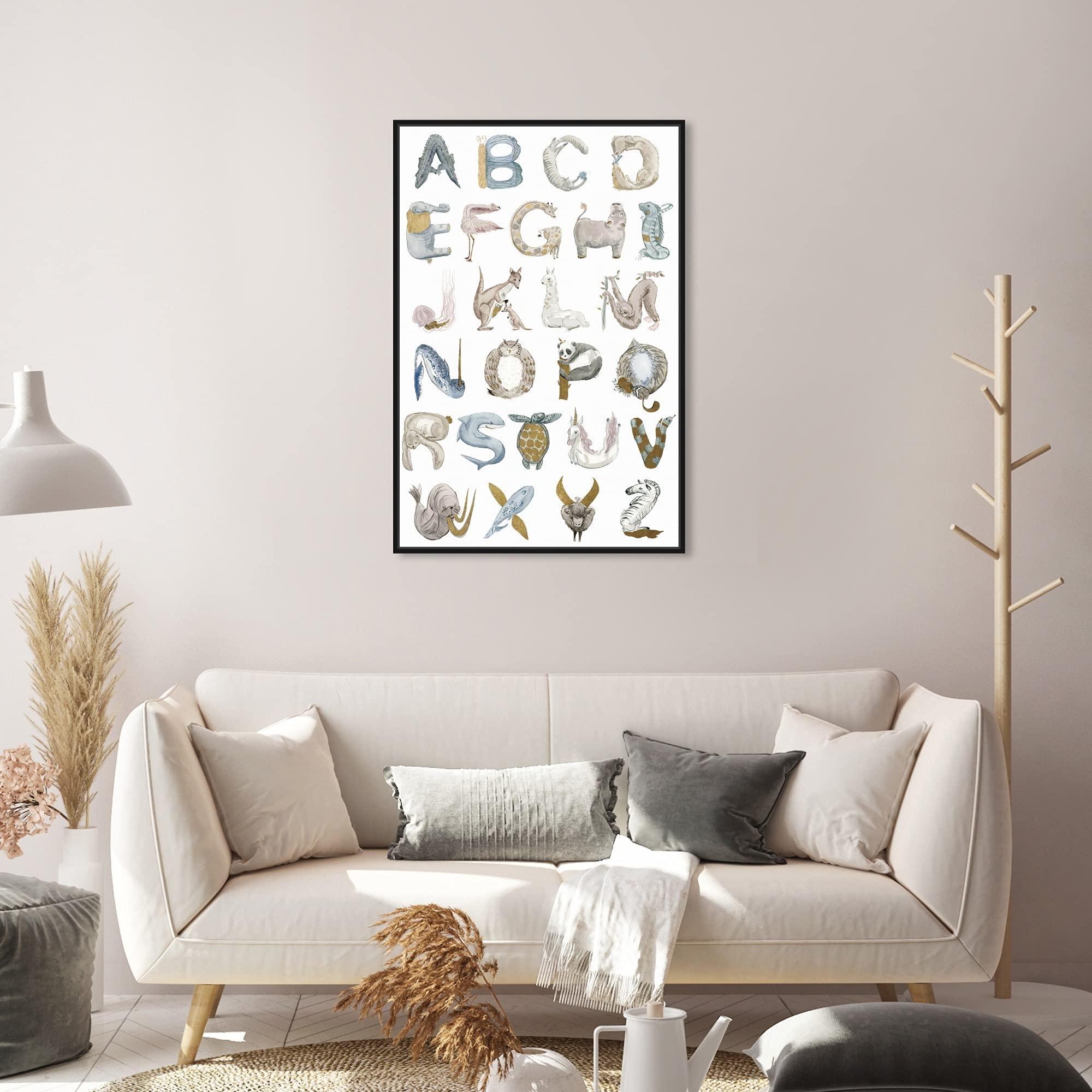 Oliver Gal Artist Co. Wild Life Alphabet Gold Framed Canvas Prints - Animal Wall Art for Nursery, Kids Room & Home Decor | Premium Baby Animals Artwork