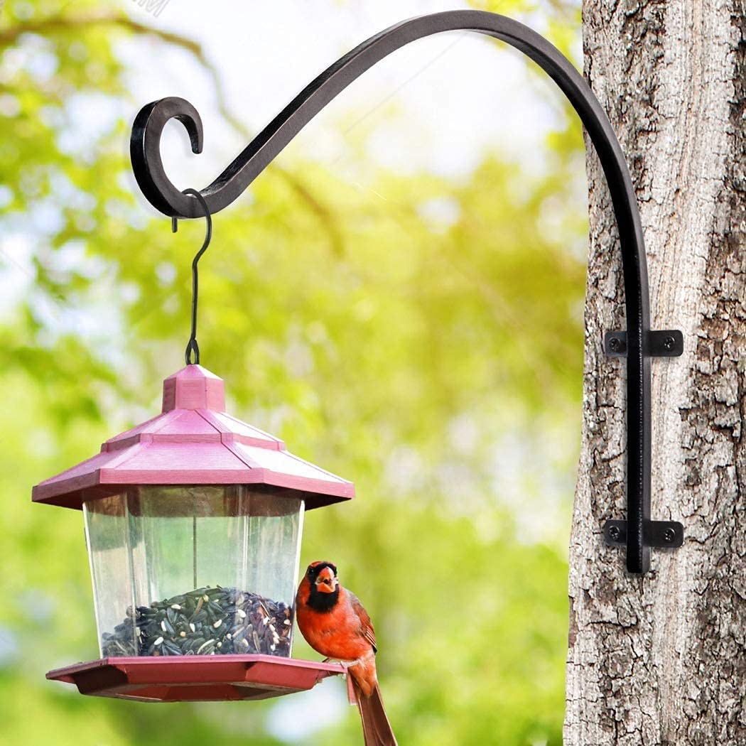 2 Pack Heavy Duty Outdoor Bird Feeder Brackets - 16 Inch Metal Wall Hooks for Hanging Planters, Flower Baskets & Bird Feeders - Perfect for Garden, Patio & Balcony Decor