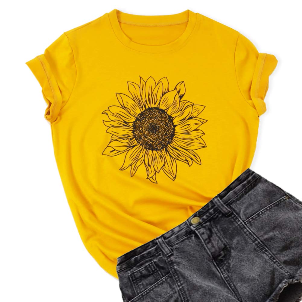 Women's Summer Sunflower Graphic T-Shirt - Cute Floral Loose Fit Crew Neck Short Sleeve Casual Top for Beach, Vacation & Everyday Wear