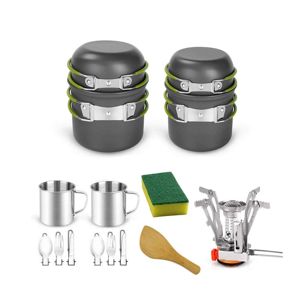 16-Piece Lightweight Camping Cookware Set - Mini Stove, Cup, Fork, Knife & Spoon for 2 People | Portable Outdoor Mess Kit for Camping, Hiking & Picnic Supplies