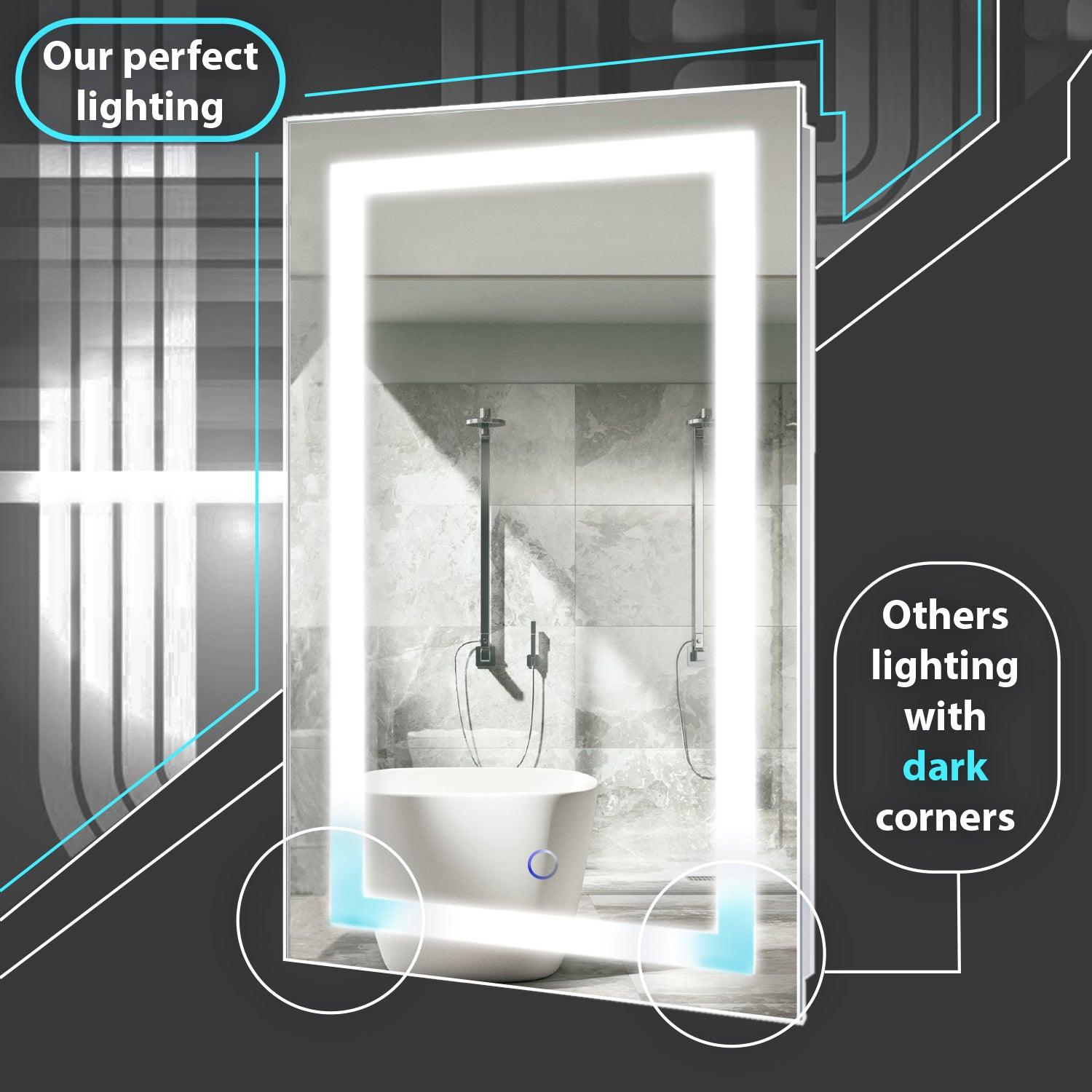 Krugg Icon 24x24 Inch LED Bathroom Mirror with Adjustable Dimmer & Anti-Fog Function - Perfect for Modern Vanity, Spa-Like Bathroom & Makeup Area Lighting