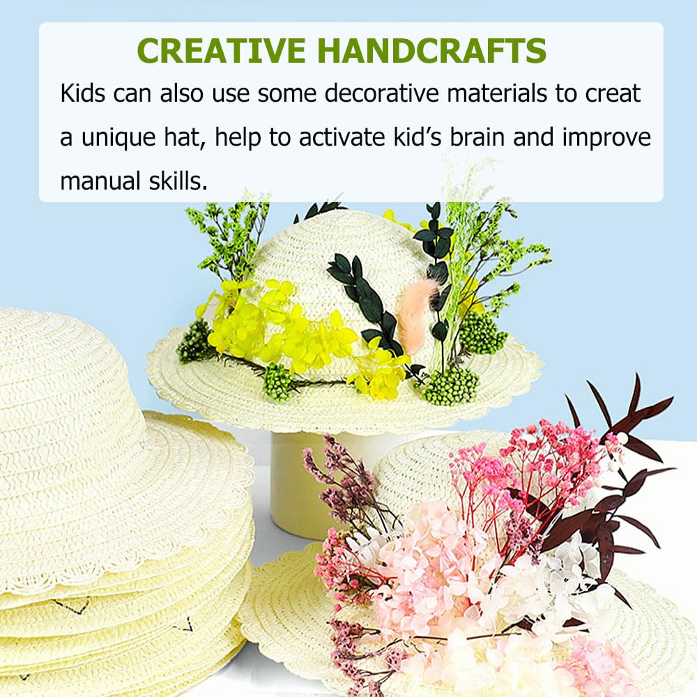 10Pcs DIY Straw Hats Set - 5 Lace Hats for Girls & 5 Round Hats for Boys - Blank White Hats for Art Painting, Tea Party, Easter & Dress Up - Perfect for DIY Crafts, Kids Parties & Holiday Celebrations