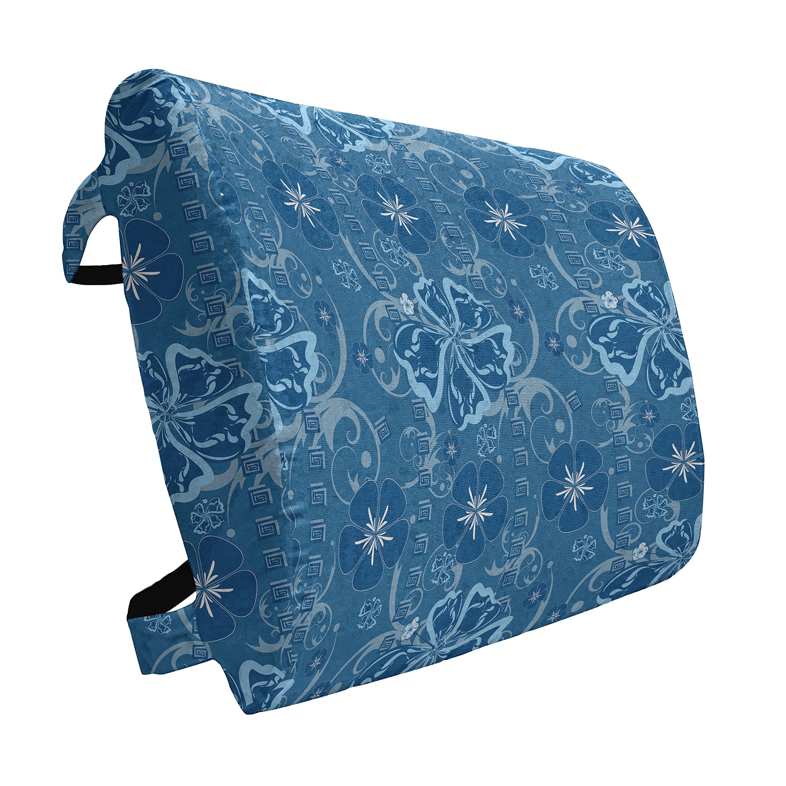 Ambesonne Luau Lumbar Support Pillow - Polynesian Blue Floral Design, High-Density Foam for Office Chair & Car Seat (14x13 Inches) - Perfect for Back Pain Relief at Work or Long Drives