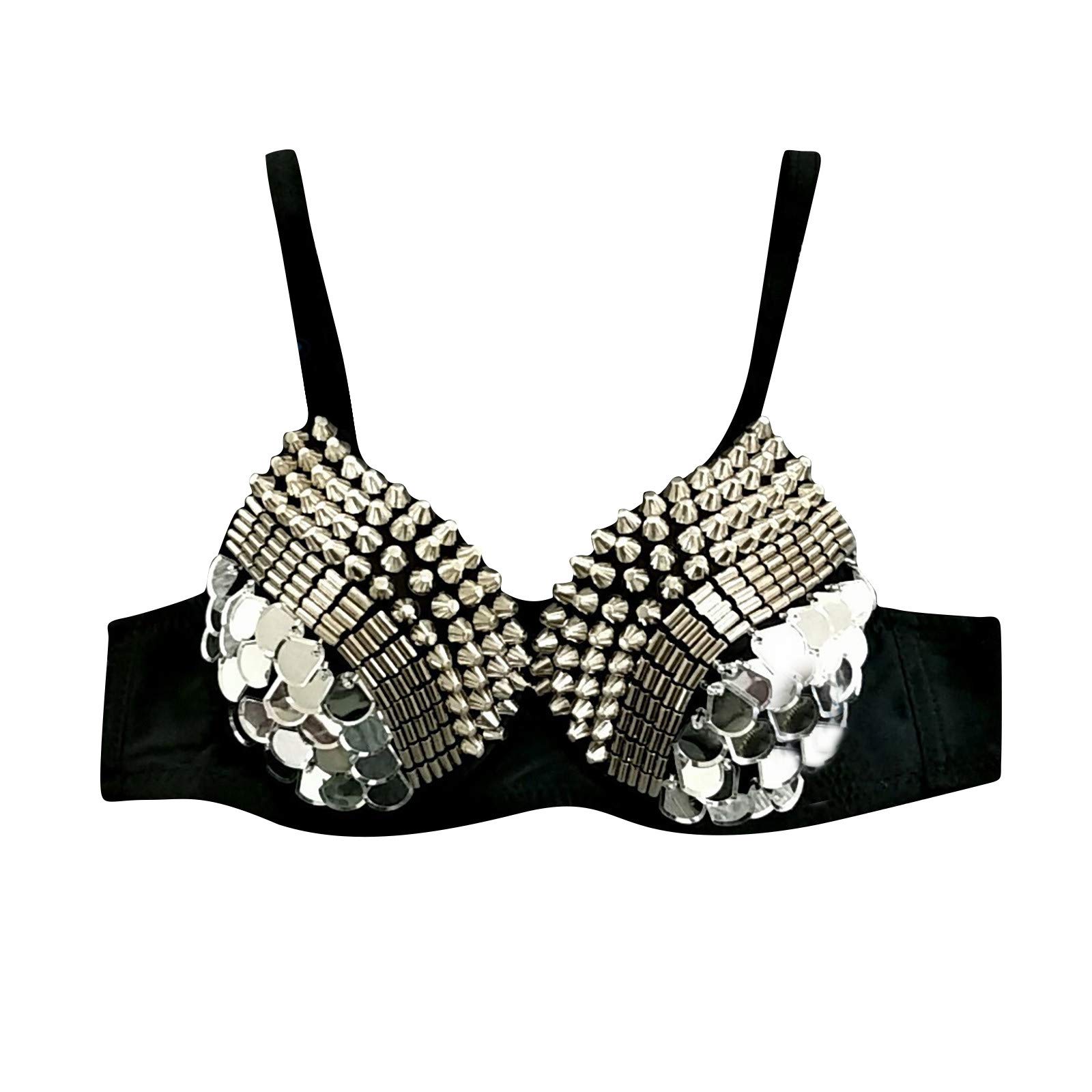 Steampunk Women's Metallic Spike Gothic Bra Top with Studs & Rivets - Punk Rock Clubwear for Rave, Jazz, Pole Dance & Sports | Perfect for Halloween, Cosplay & Nightclub Outfits