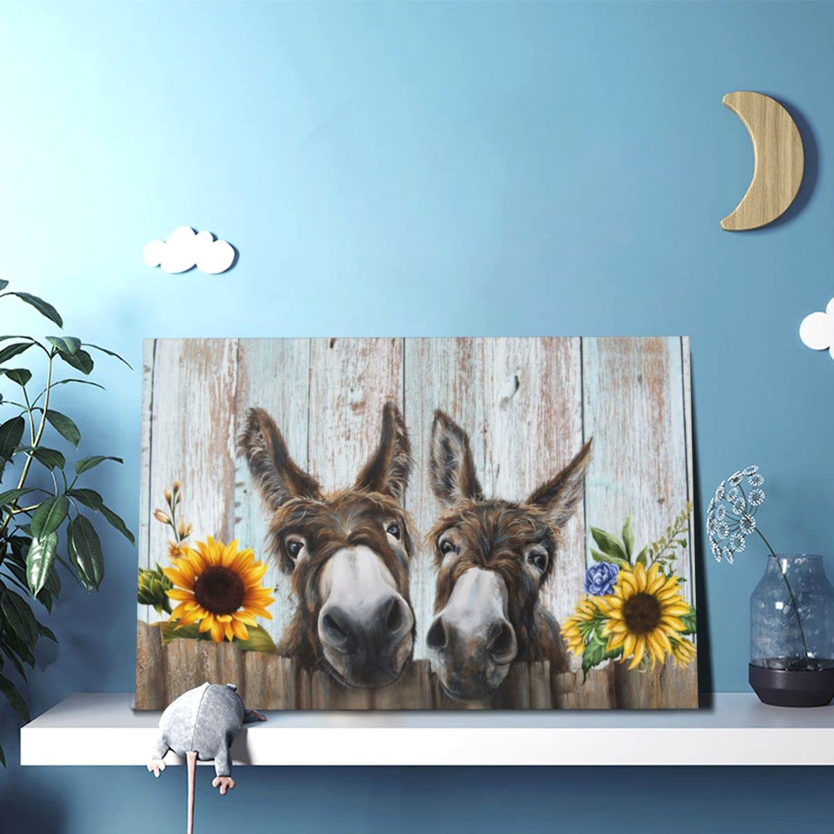 Rustic Donkey Wall Art Canvas Print - Farmhouse Country Decor, Inspirational Painting, Funny Artwork for Bathroom, Living Room & Bedroom - Framed 8x10 Inch - Best Farmhouse Gift Ideas - Perfect for Home, Office & Cabin Decor