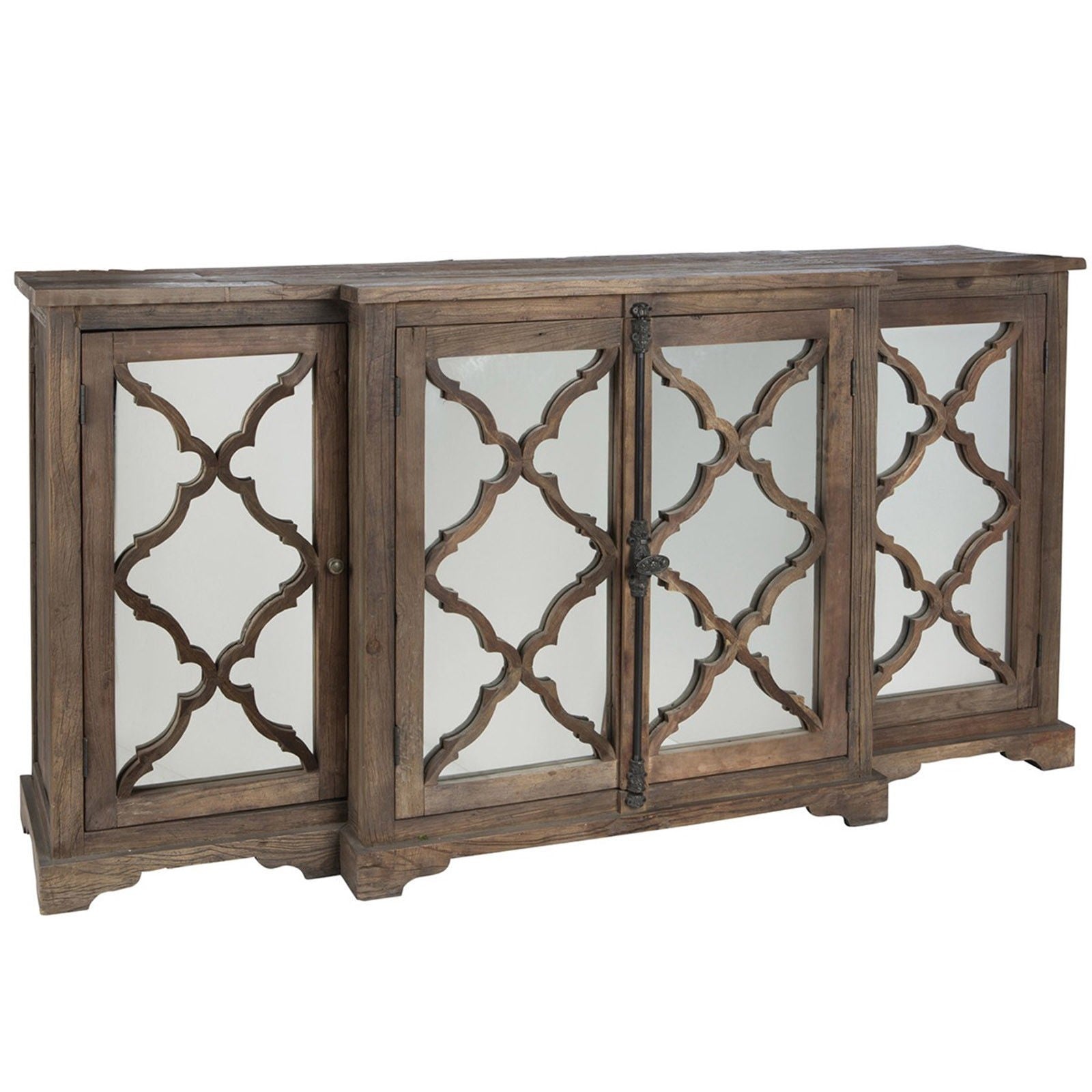 French Arched Mirror Door Sideboard - Elegant Vintage Buffet Cabinet with Glass Display for Dining Room & Living Room Decor