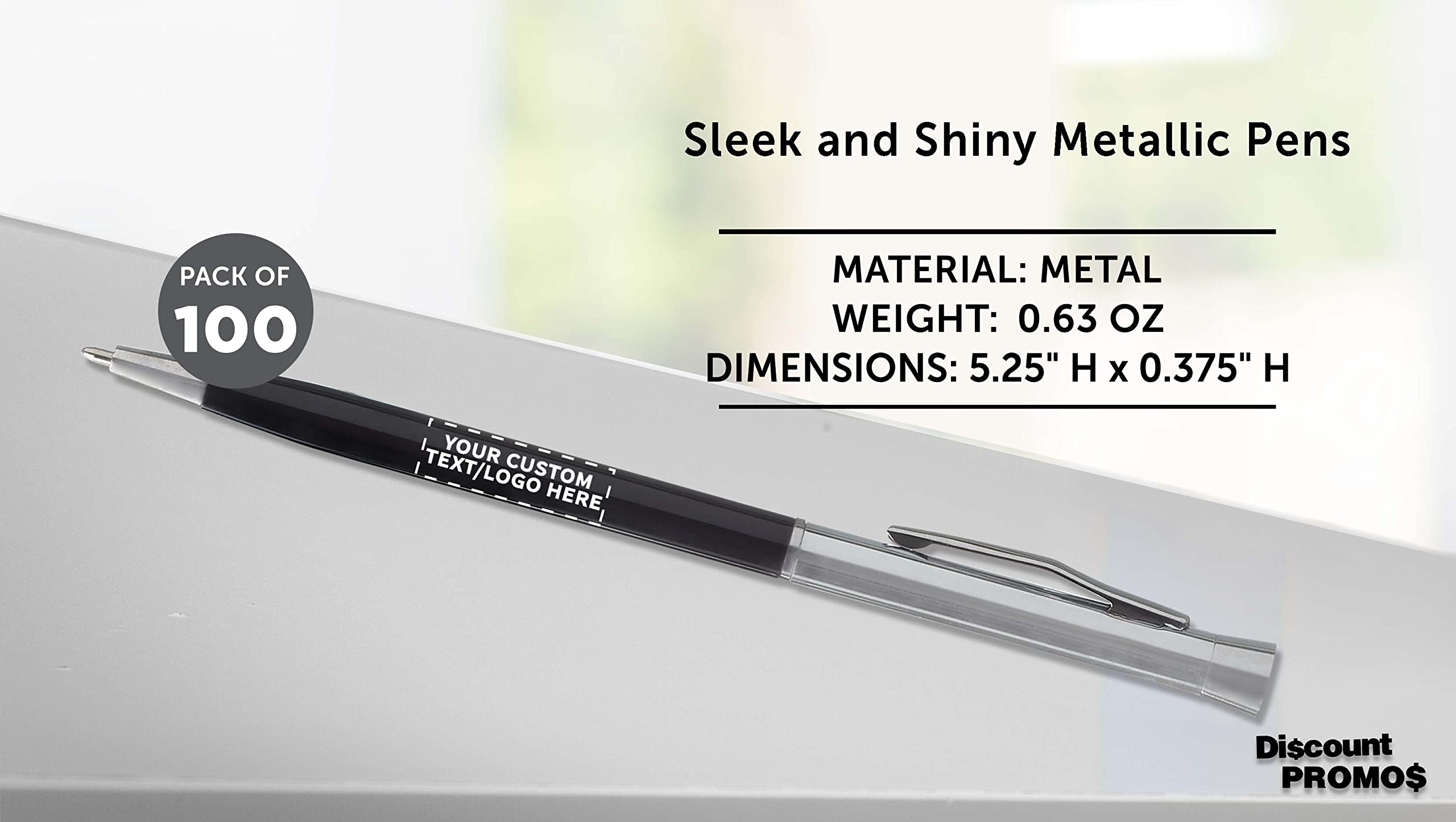 100 Pack Slim Metal Hotel Pens - Customizable with Text & Logo - Two-Tone Minimalist Design with Black Ink - Perfect for Corporate Gifts, Hotels, and Office Supplies