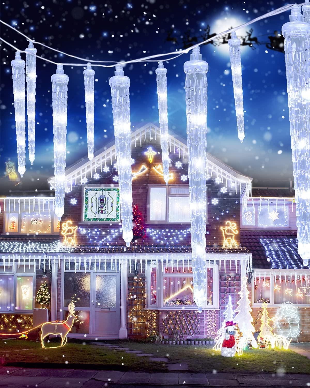 Flacchi White 20 Tubes 90 LED Outdoor Icicle Christmas Lights - 8 Lighting Modes, Memory Function, Timer, Connectable Crystal Ice String Lights for Holiday Decorations - Perfect for Roof, Window, and Tree Decor