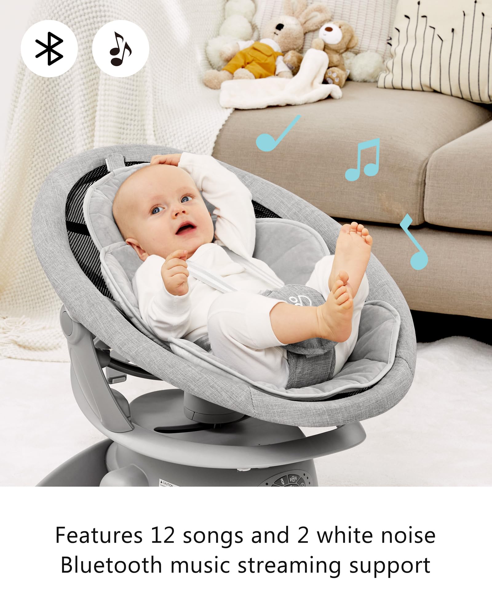 Angelbliss 3-in-1 Baby Swing with Motion Detection | Portable Infant Swing with Removable Rocker & Stationary Seat | Bluetooth Enabled with 3 Soothing Motions (Grey) | Perfect for Nursery, Travel & Calming Fussy Babies