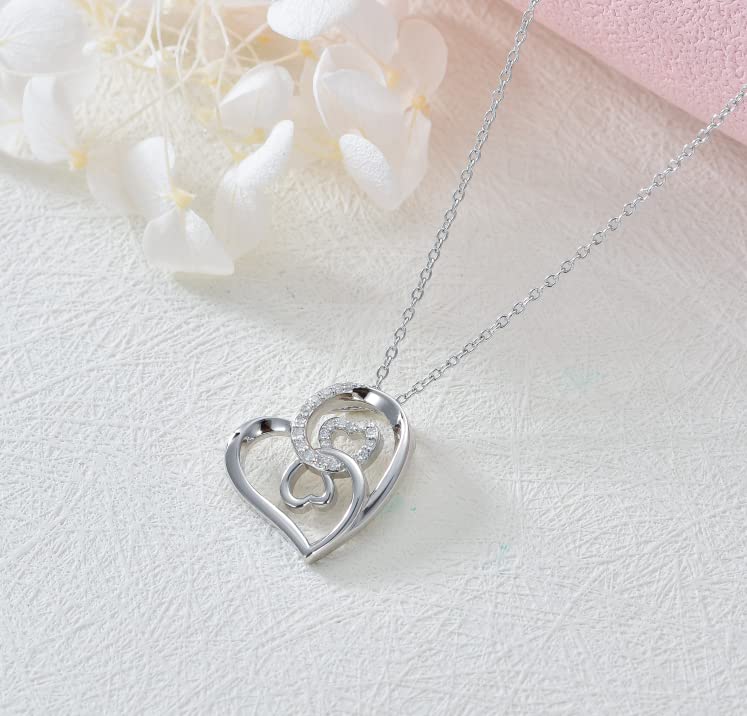 Natural Diamond Infinity Swirl Necklace - Sterling Silver Heart Pendant Love Jewelry for Women, Her, Mom, Wife - 18