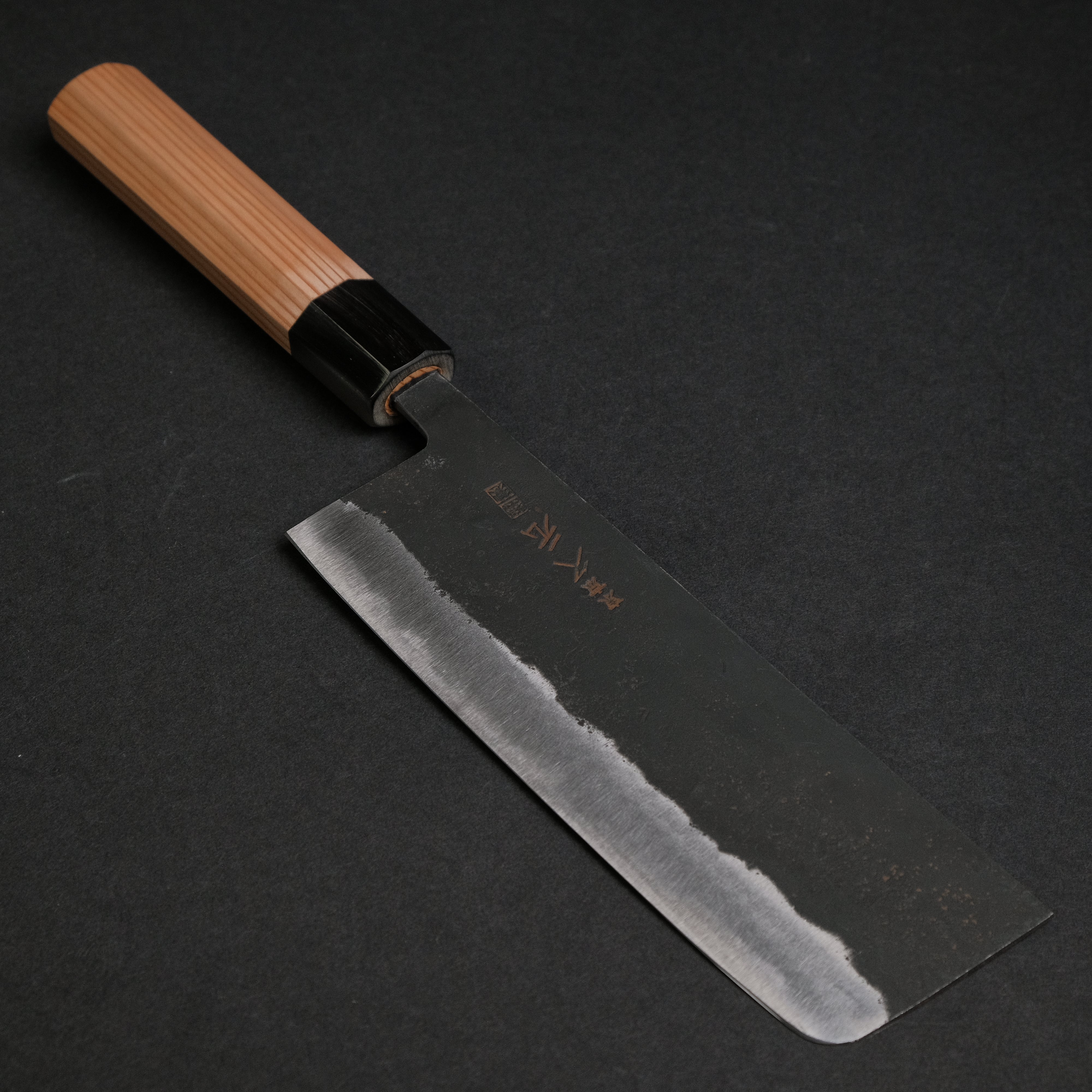 Premium Japanese Nakiri Knife 165mm - Morihei Hisamoto Kurouchi White #1 Steel with Yakusugi Cedar Handle - Perfect for Slicing Vegetables, Herbs & Sushi Prep in Professional & Home Kitchens