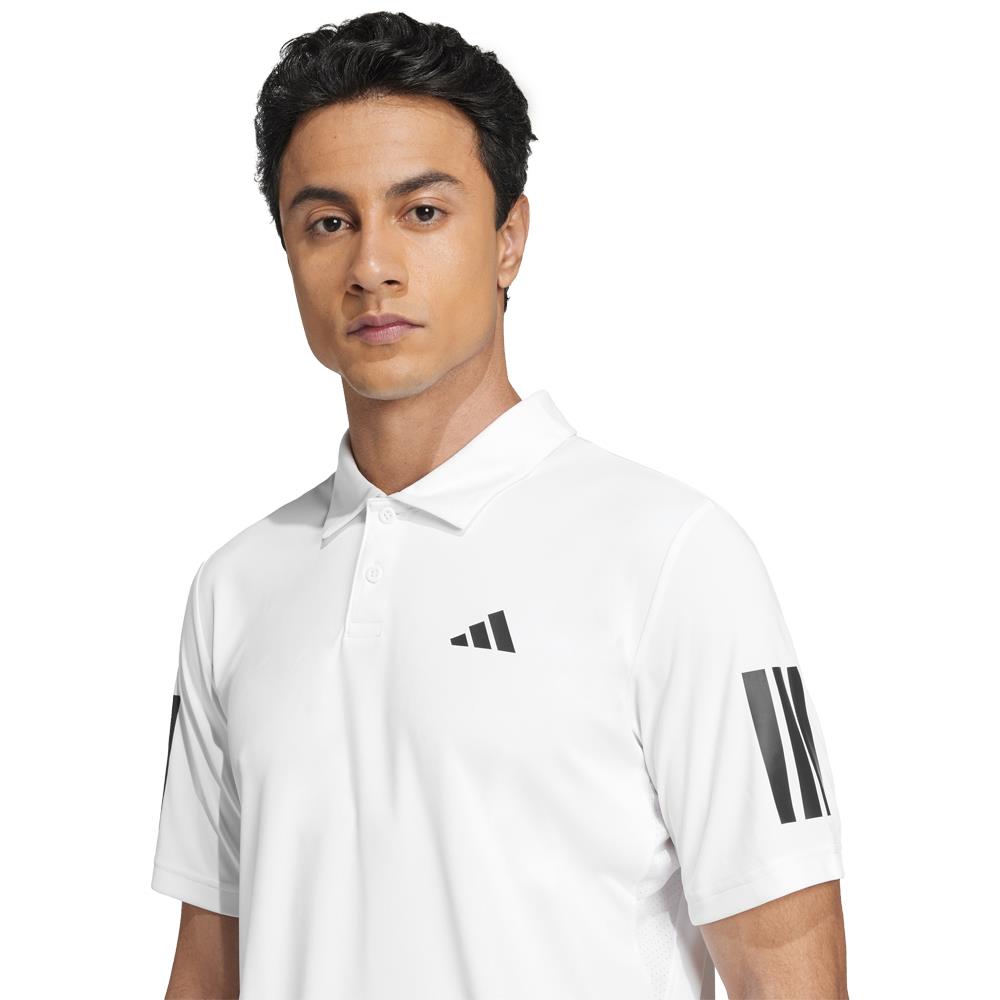 adidas Men's Club 3 Stripe Tennis Polo Shirt - White | Breathable Performance Top for Tennis, Golf & Casual Wear