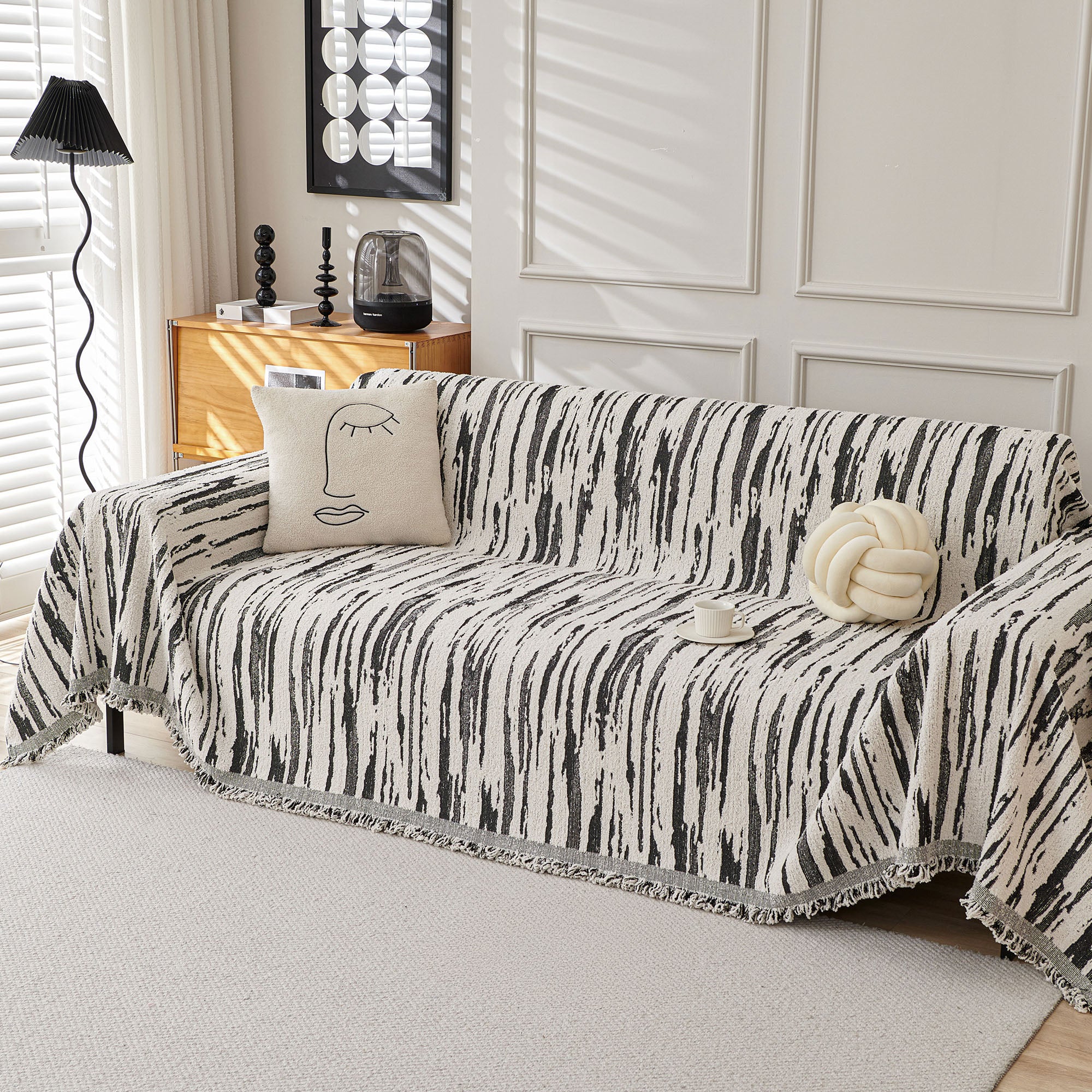 Modern Woven Brushstroke Soft Pet-Friendly Durable Sofa Cover – Premium Machine Washable Couch Protector for Living Room, Bedroom & Home Decor | Protects Furniture from Pets, Spills & Stains