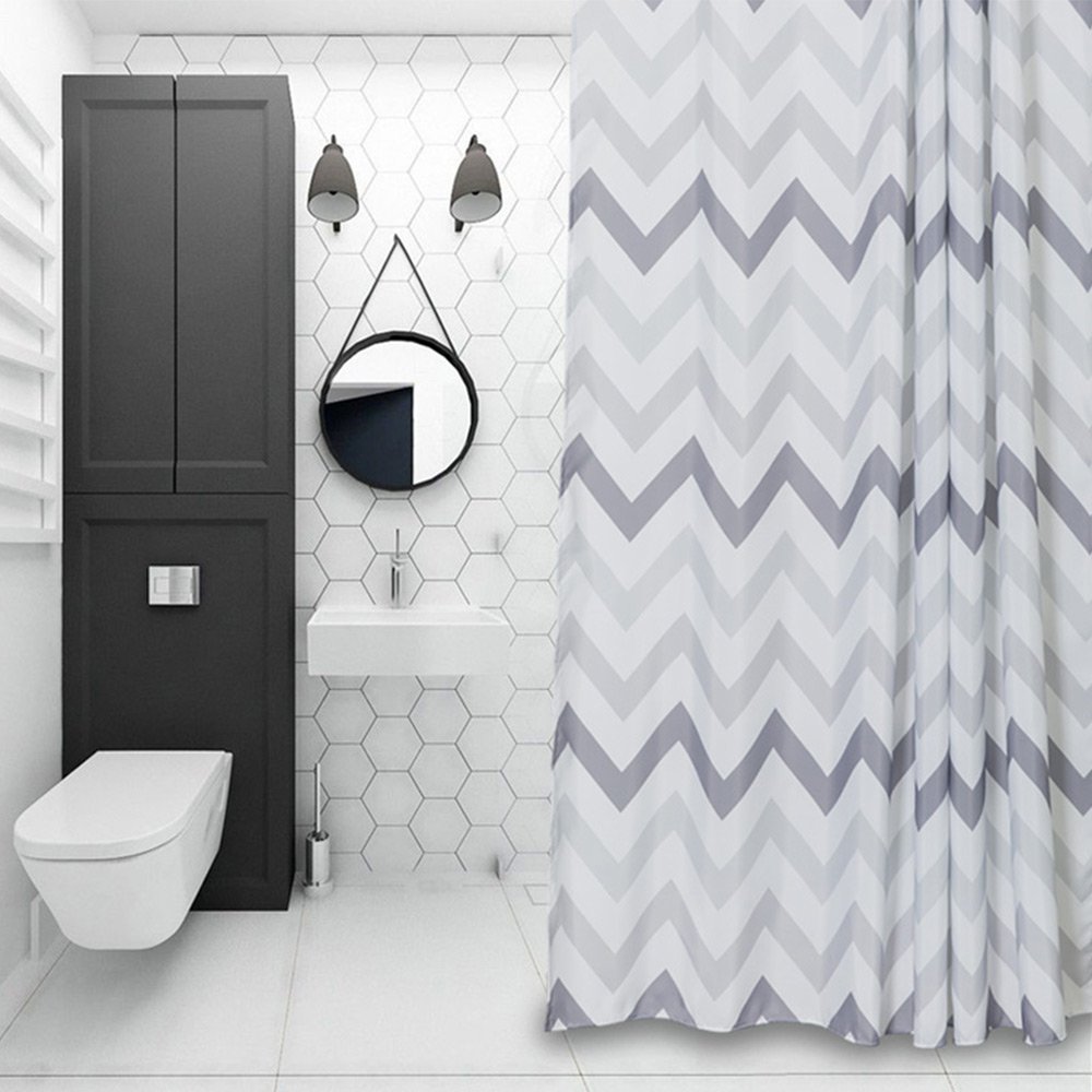 Chevron Pattern Fabric Shower Curtain - Grey & White Striped Geometric Bathroom Decor - 48x72 Inches Small Stall Size - Waterproof & Mold Resistant for Bathroom, Guest Room & Apartment