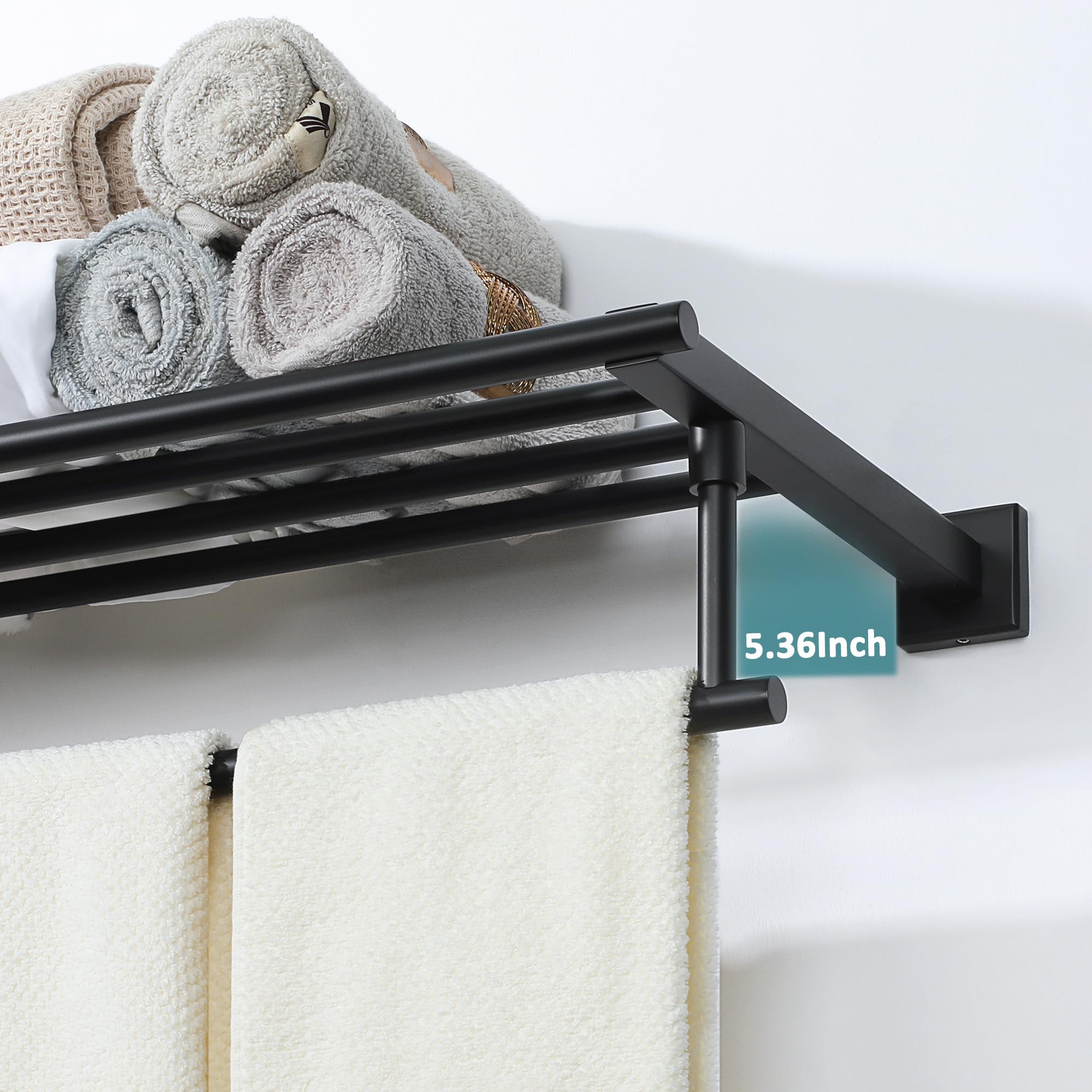 24 Inch Stainless Steel Towel Rack for Bathroom - Wall Mounted Heavy Duty Towel Holder with Shelf, SUS 304 Matte Black - Perfect for Spa, Hotel & Home Bathroom Organization