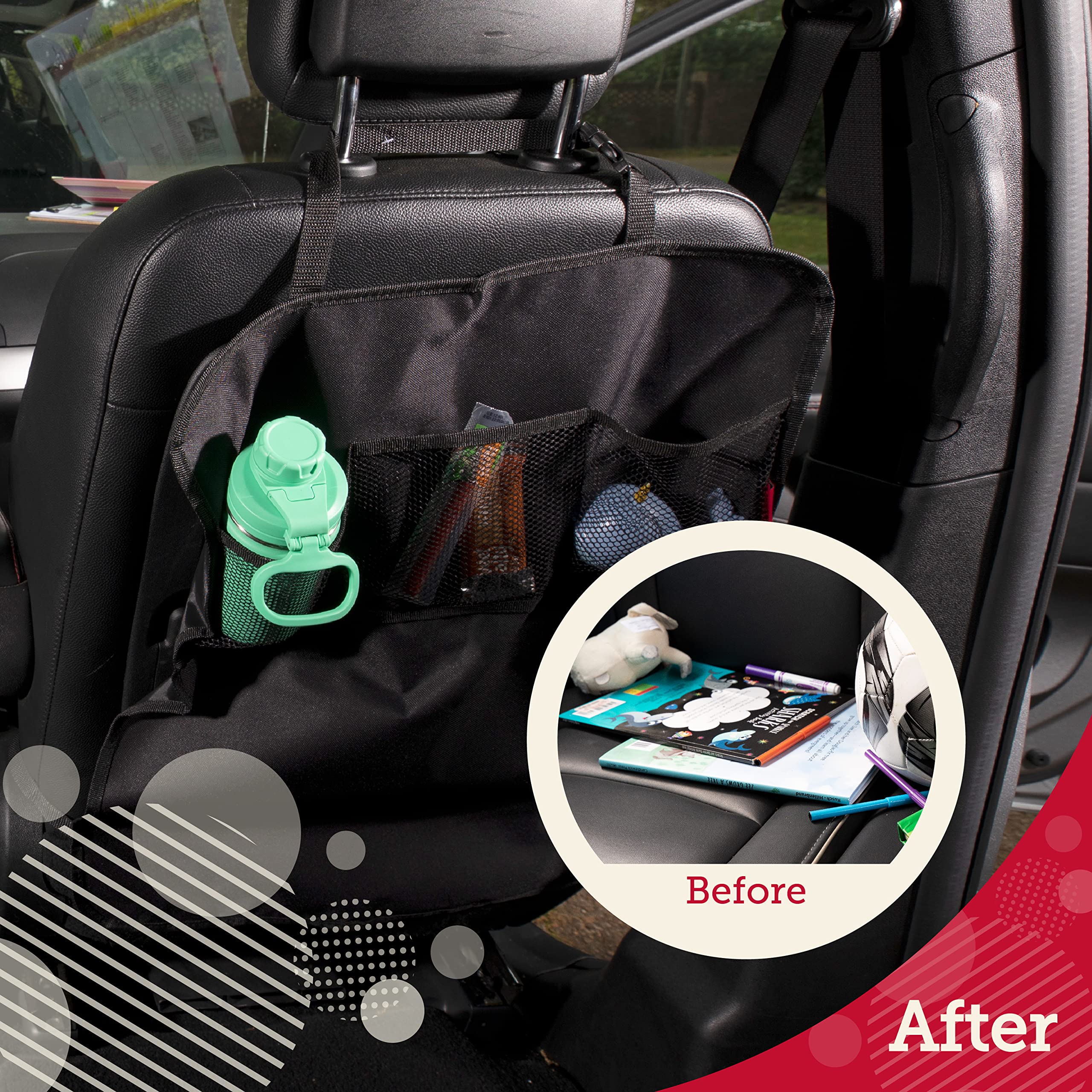 Lusso Gear Back Seat Cover for Kids (2 Pack) - Premium Waterproof Car Seat Protector with Kick Mats & 3 Storage Pockets - Protects Against Mud, Scratches & Spills - Ideal for Family Road Trips, School Runs & Pet Travel (Black)