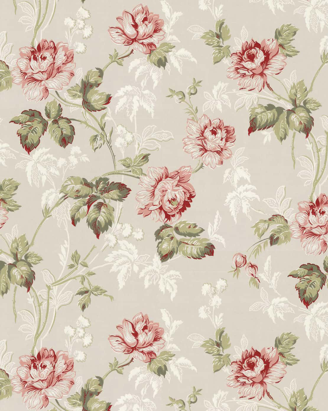 Lim & Handtryck Wallpaper - Belle Epoque Grey/Red/White Vintage Floral Pattern - Perfect for Living Room, Bedroom & Home Decor