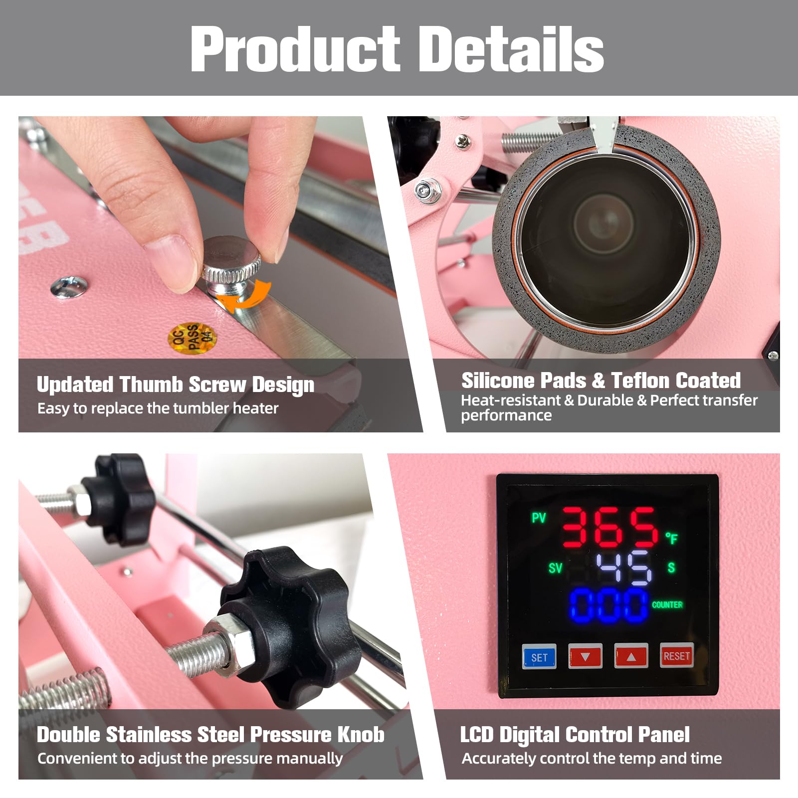 BetterSub 3-in-1 Sublimation Heat Press Machine for 11oz-30oz Tumblers, Mugs & Shot Glasses - Perfect for DIY Custom Drinkware, Gifts & Small Business (Pink)