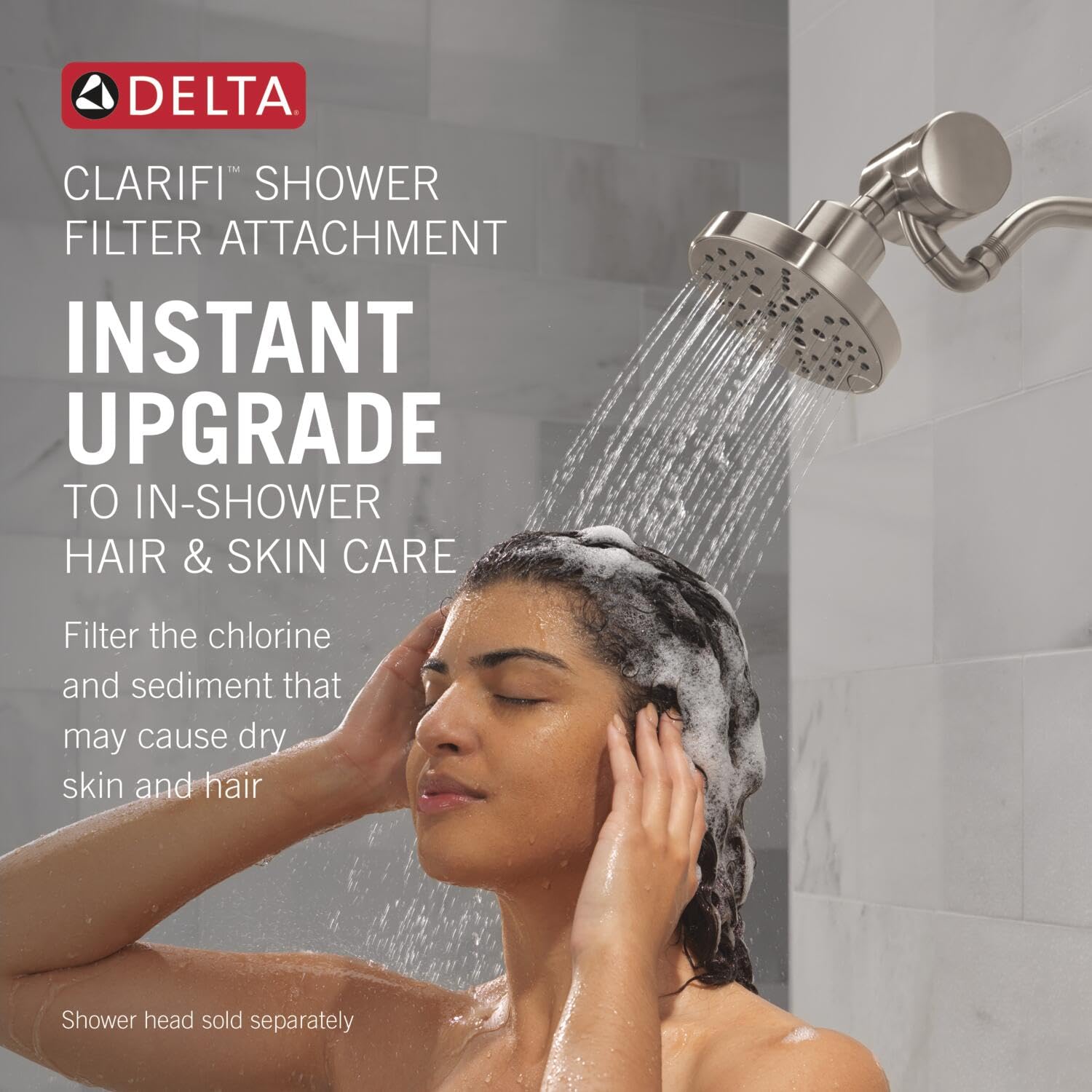 Delta Faucet Clarifi Premium Shower Filter Attachment with Replaceable Filter - Chrome 5SF100 | Hard Water & Chlorine Removal | Ideal for Dry Skin, Hair Protection & Sensitive Skin Care in Bathrooms