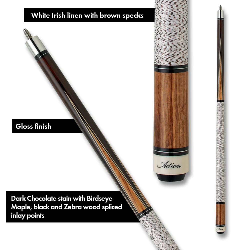 Premium Billiards Pool Cue Stick with Chocolate & Zebrawood Inlay Design - Perfect for Professional Play, Home Game Rooms, and Tournament Use