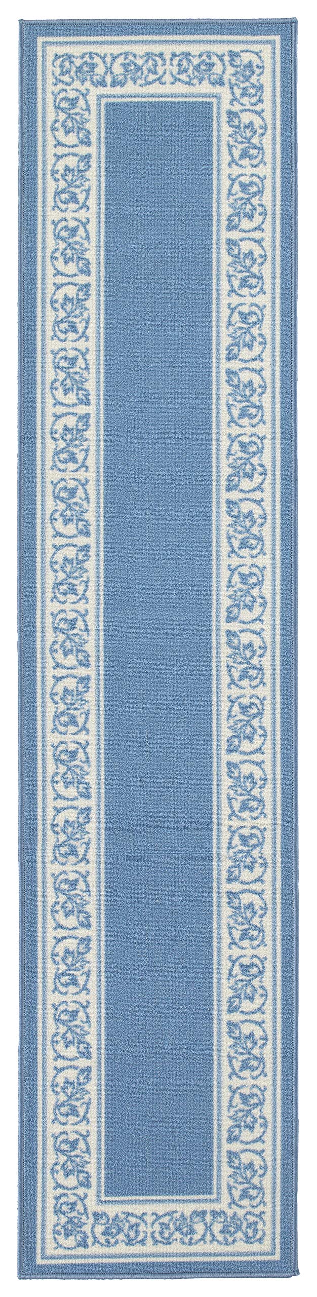 Madison Home Floral Border Rug Runner - Blue Non-Slip Hallway Carpet for Entryway, Kitchen & Bedroom Decor
