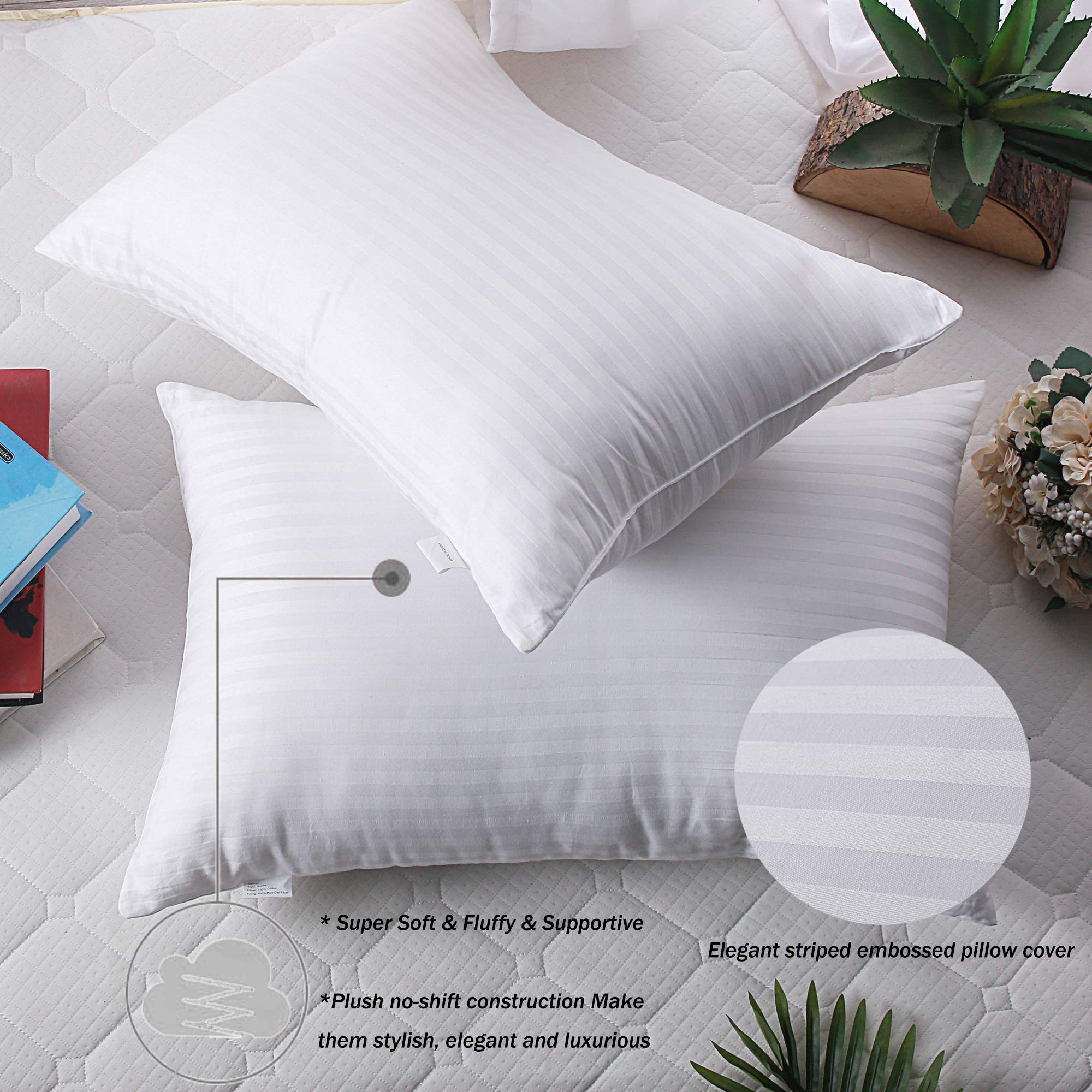 Queen Size Microfiber Pillows 2 Pack - Ultra Soft Breathable Down Alternative Pillows for Back, Stomach & Side Sleepers | Hotel Luxury Collection | Perfect for Bedroom, Guest Room & Travel