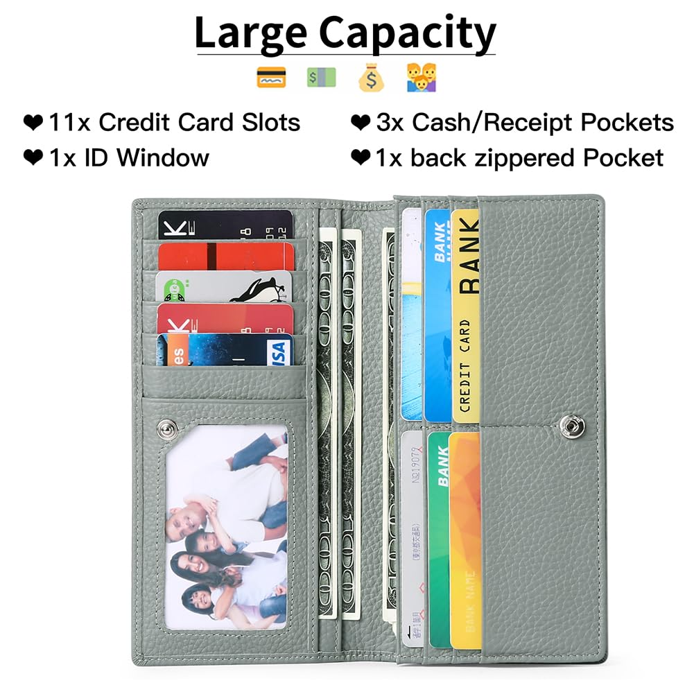GOIACII Women's RFID Blocking Ultra Slim Genuine Leather Wallet - Credit Card Holder & Clutch Purse for Everyday Use, Travel, and Business