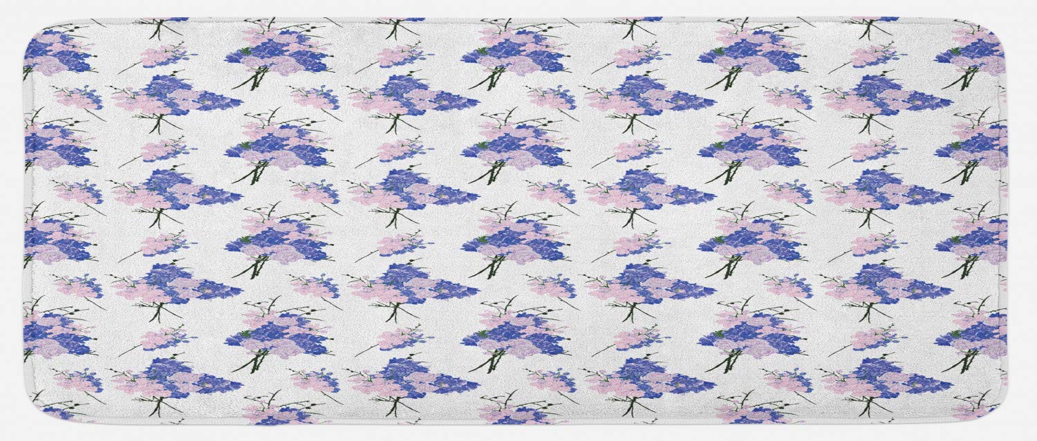 Ambesonne Non-Slip Floral Kitchen Rug - Romantic French Rose Bouquets on Nude Background, Soft Plush Decor Mat 47x19 Inches in White, Ceil Blue & Rose | Perfect for Farmhouse, Cottage & Vintage Style Kitchens