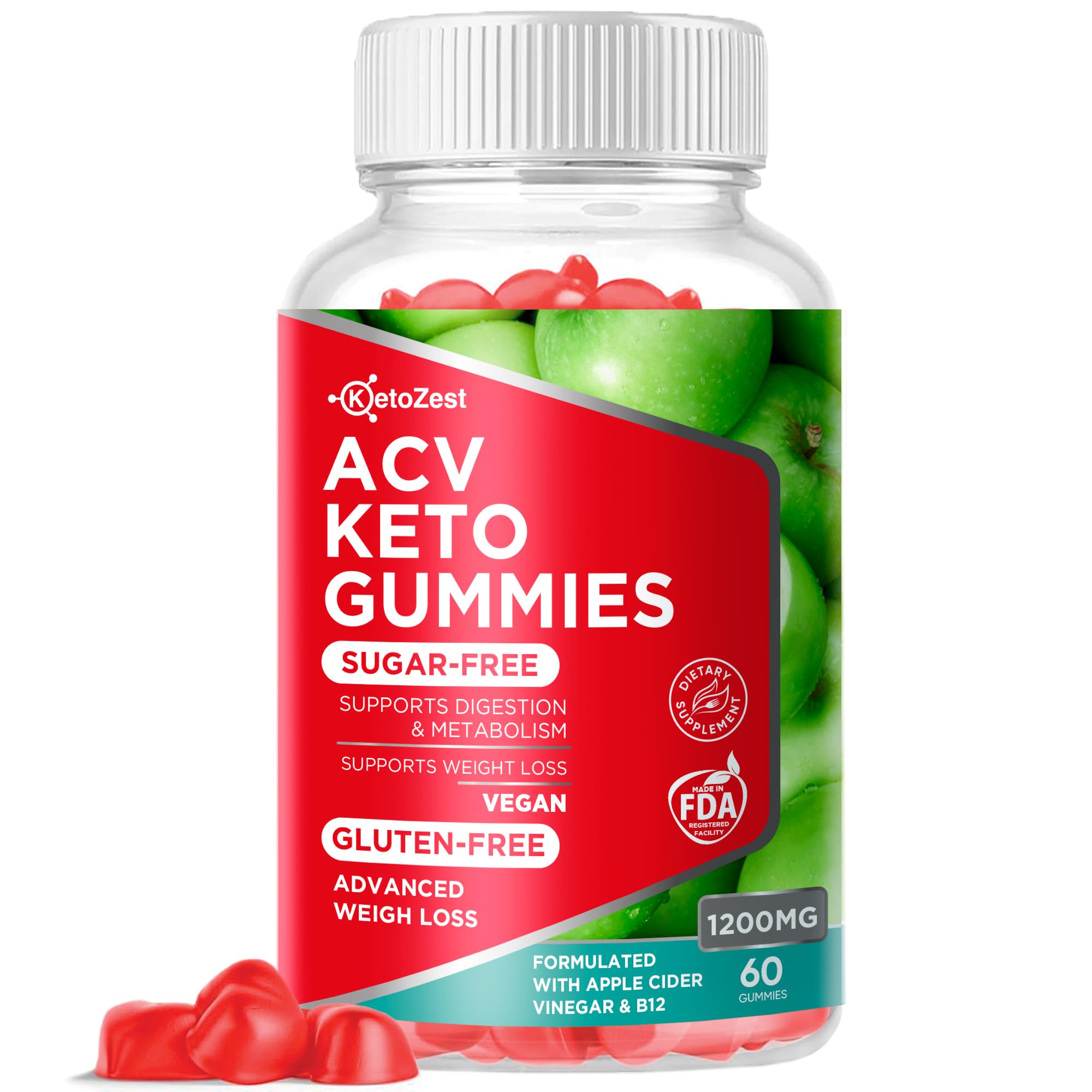 Premium Keto ACV Gummies for Weight Loss & Belly Fat Burn - Apple Cider Vinegar Supplement with 1200mg - Sugar Free & Gluten Free Fat Burner for Women & Men - Supports Metabolism & Energy - Perfect for Keto Diet & Fitness Routines
