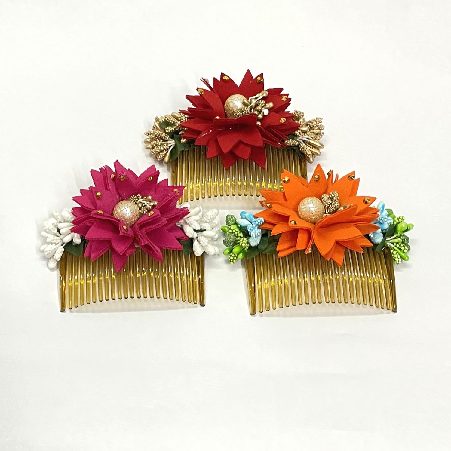 GuruEmbelish Bridal Side Flower Comb Hair Accessories - Wedding, Party, Prom Hair Clips (Pack of 3) - Perfect for Bridal Updos, Formal Events & Special Occasions