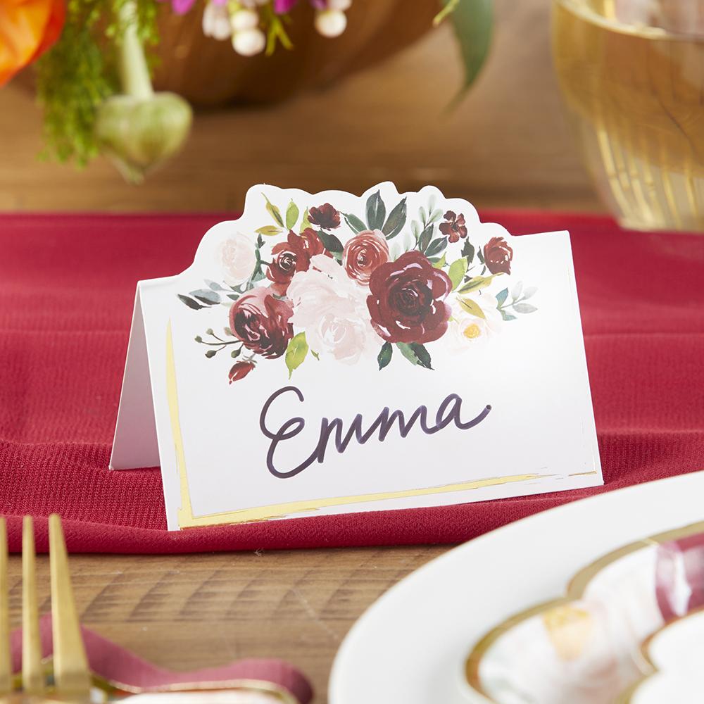 Burgundy Blush Floral Wedding Tent Place Cards - Elegant Name Cards for Table Settings (Set of 50) - Perfect for Weddings, Bridal Showers & Formal Dinner Parties