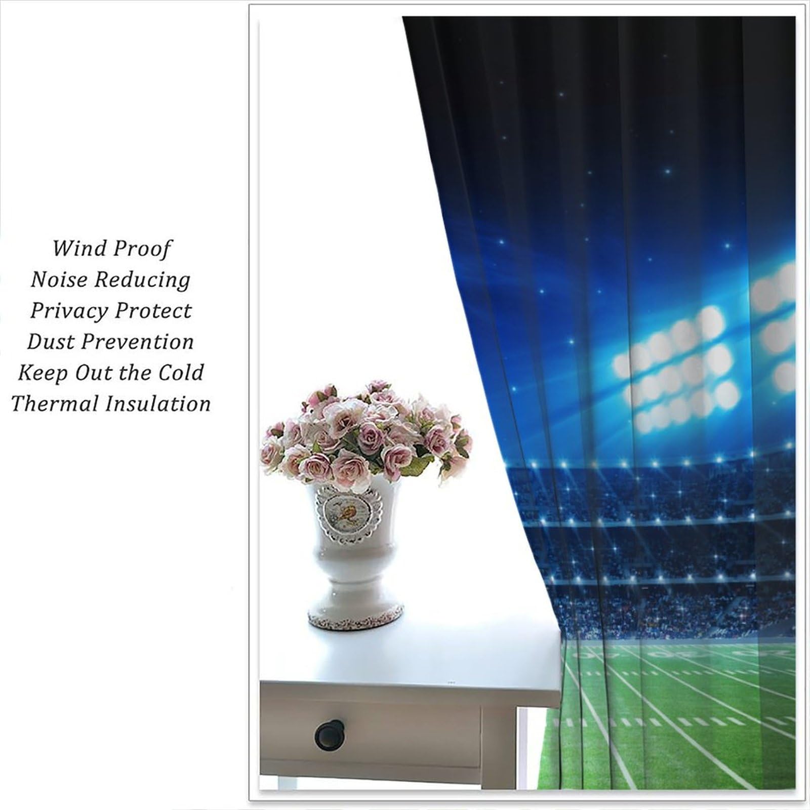 Soccer Field Stadium Arena Blackout Curtains - 2 Panels Set 63x72 Inch with Rod Pocket, Football Sports Themed Window Treatments for Bedroom, Living Room & Home Decor | Perfect for Game Nights, Sports Themed Rooms & Fan Cave Decorations