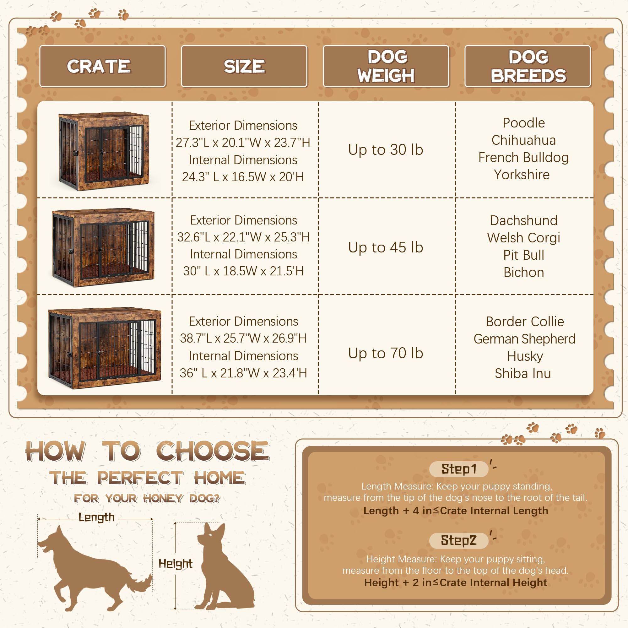 Rustic Brown Dog Crate Furniture with Cushion - Indoor Dog Kennel with Double Doors, Side End Table Pet Cage for Small Medium Large Dogs - Easy Assembly (38.8x25.7x27 inches) - Perfect for Living Room, Bedroom or Office Pet Space