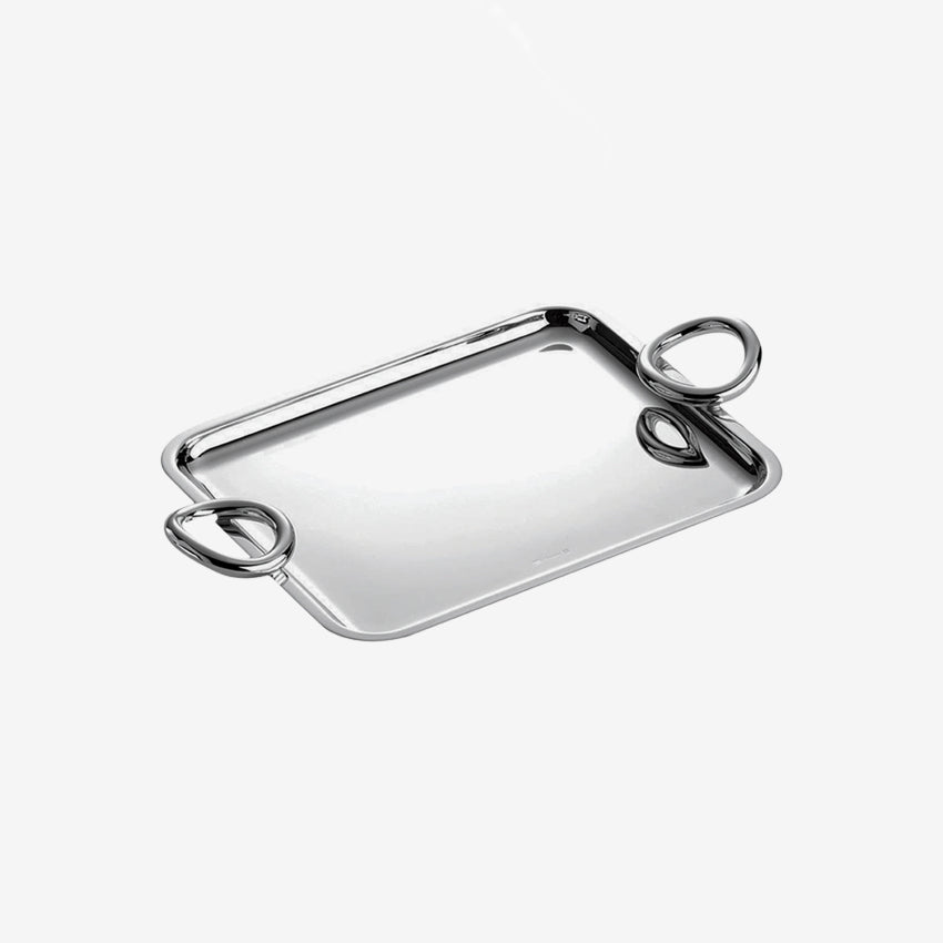 Christofle Vertigo Rectangular Serving Tray with Handles - Silver Plated Luxury Tray for Dining, Entertaining & Home Decor