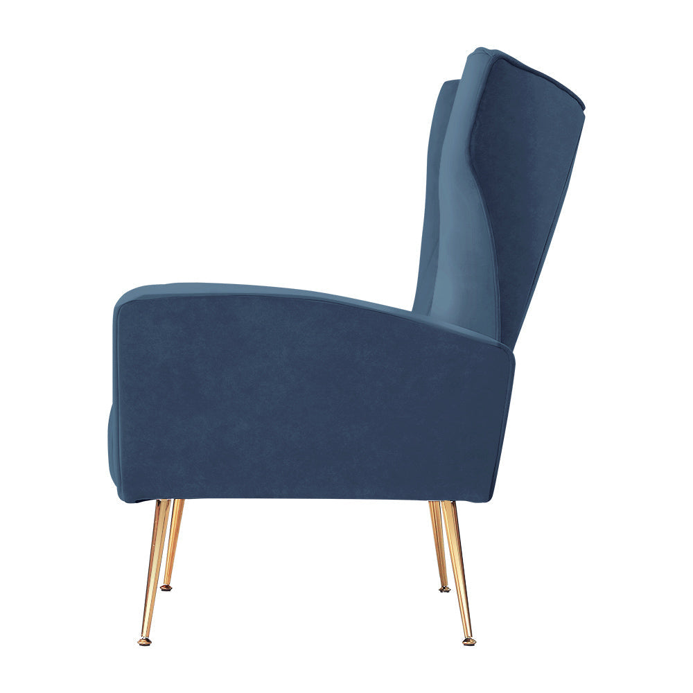 Velvet Accent Armchair - Navy Blue Lounge Chair for Living Room, Bedroom & Office - Artiss Modern Upholstered Armchair with Comfortable Seat - Perfect for Relaxing, Reading & Decorating Spaces
