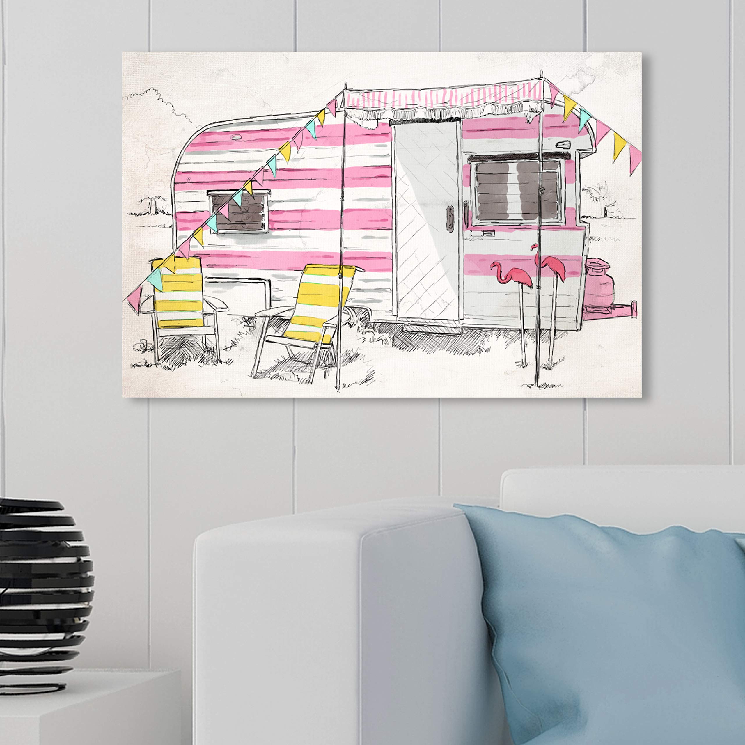 Oliver Gal Artist Co. Camper Wall Art Canvas Print - 30x20 Inch Pink & White Home Decor for RV, Bedroom, Living Room | Entertainment & Hobbies Themed Wall Art for Travel Lovers