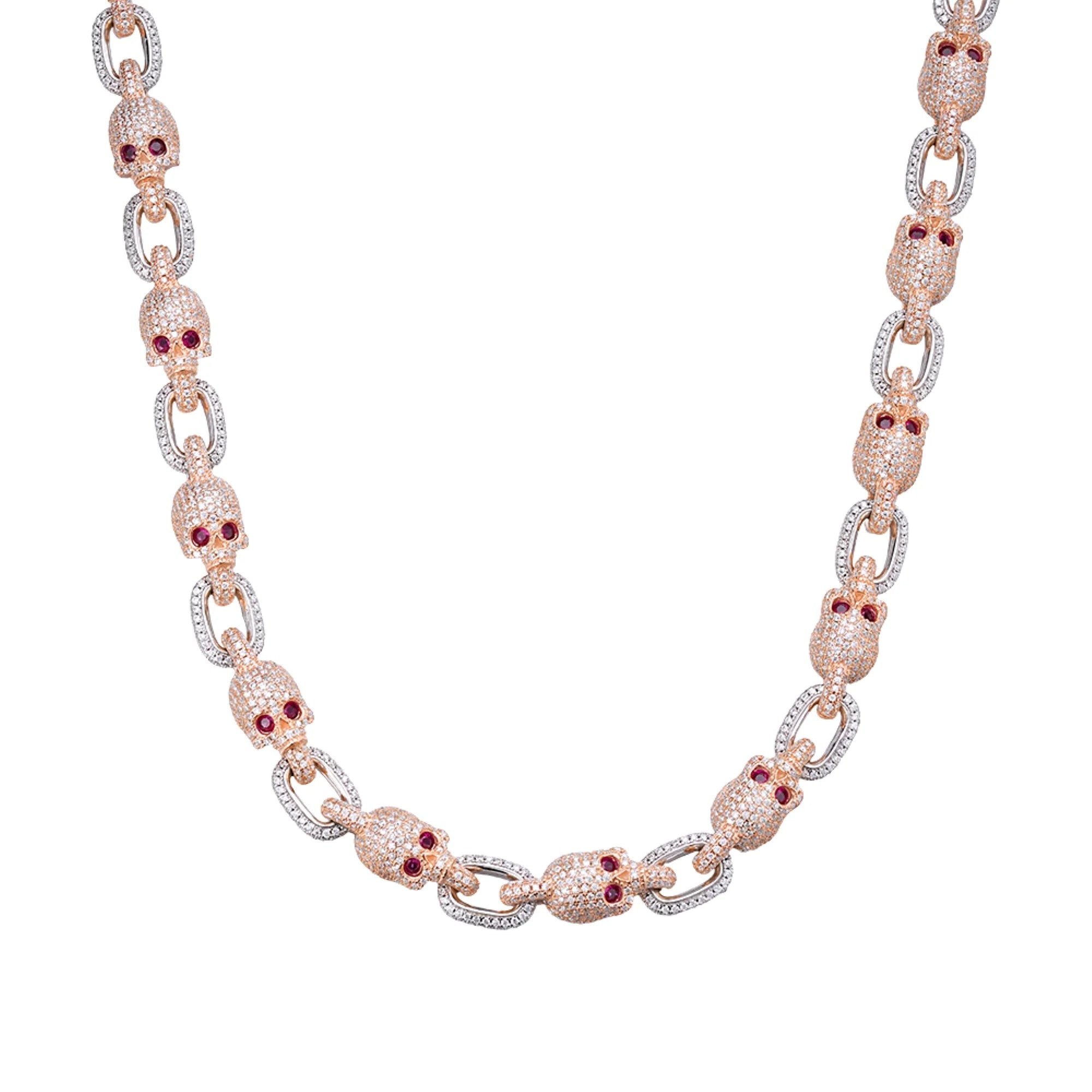 2 Tone Rose Gold Skull Chain Necklace with Moissanite - Gothic Jewelry for Women, Perfect for Halloween, Parties & Edgy Fashion