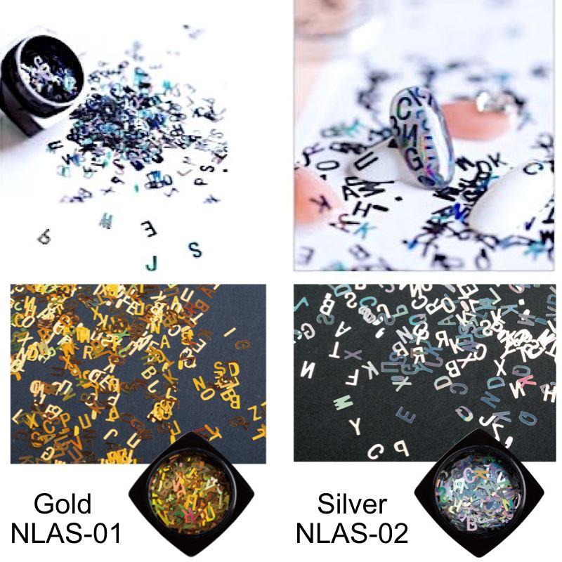 Nail Art Letters Laser Alphabet Sequins - DIY Nail Decoration for Manicure, Party, Wedding & Special Events