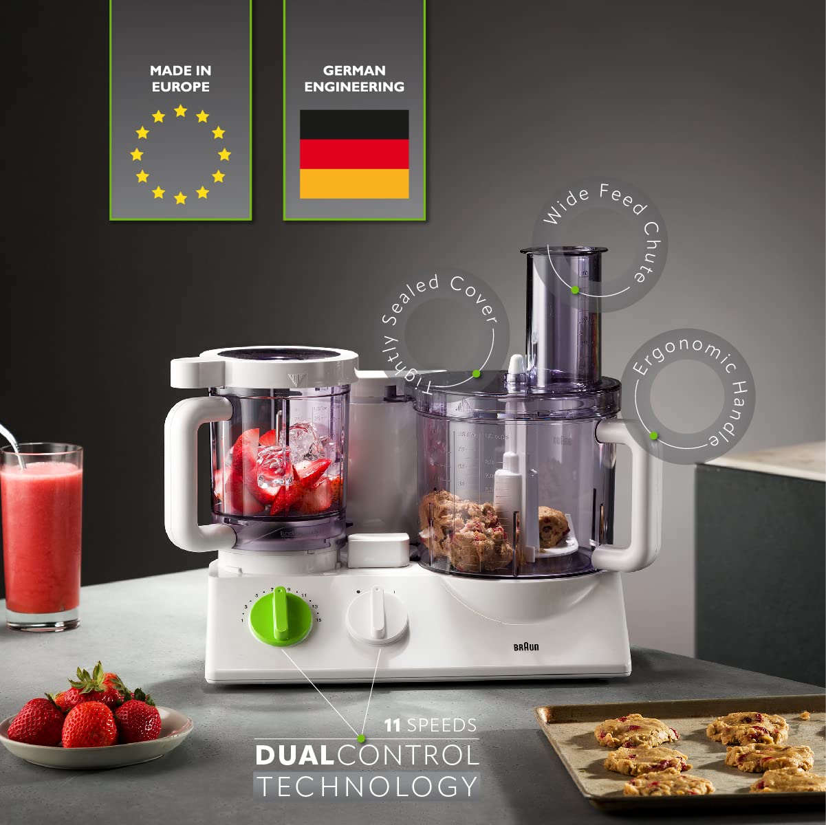 Braun 12-in-1 Multi-Functional Food Processor | Kitchen System with Dual Control Technology, Chopper, Blender, Juice Extractor & Citrus Juicer | Includes French Fry Disc | Made in Europe with German Engineering | Perfect for Meal Prep, Smoothies & Healthy Cooking