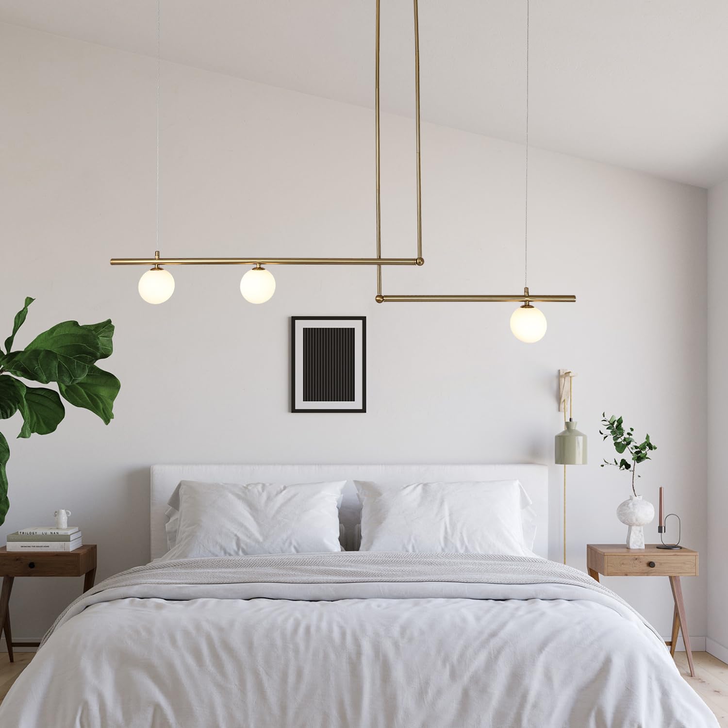 Modern Gold Glass Globe Chandelier - 3-Light Linear Ceiling Pendant Light with Glass Shade for Dining Room, Kitchen Island & Living Room Lighting | Elegant Hanging Light Fixture for Home Decor